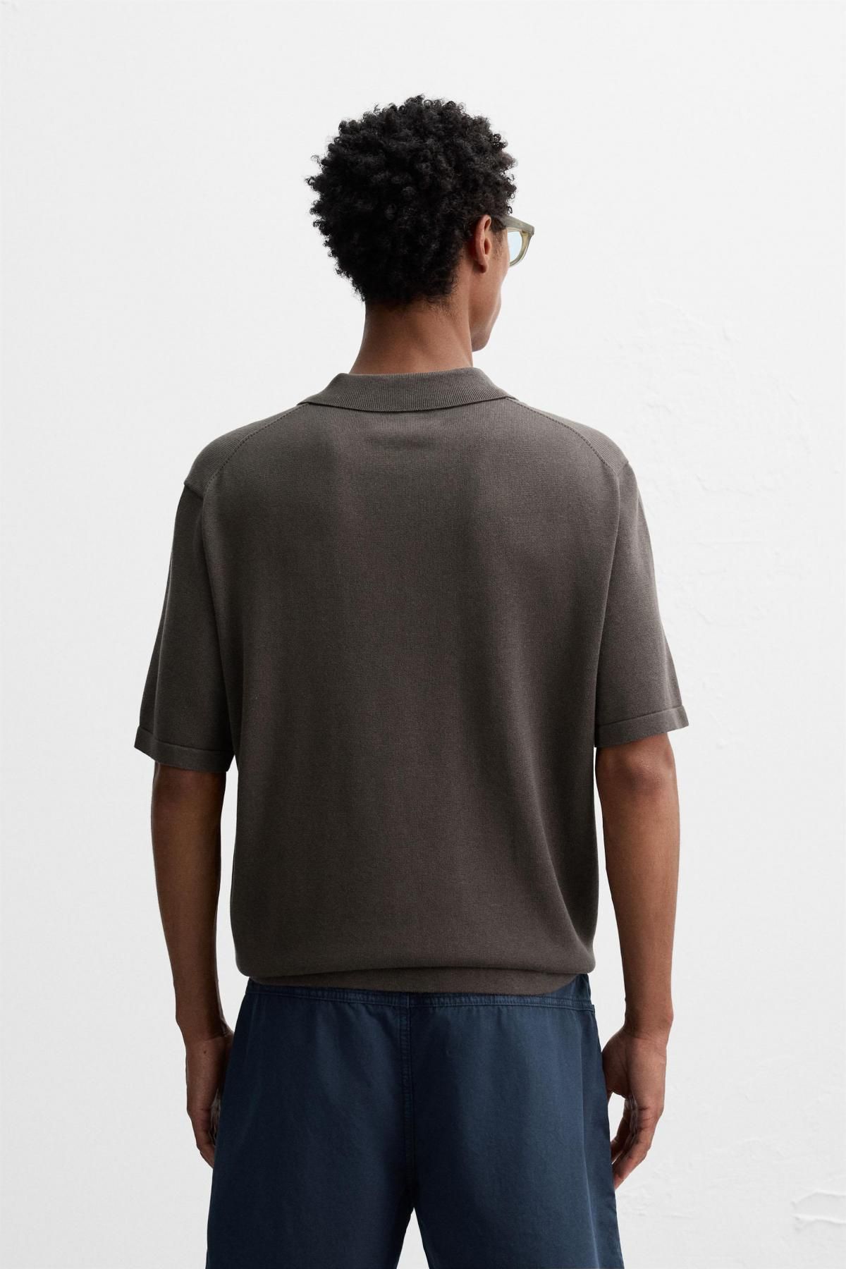 자라 미니멀 코튼블렌드 반팔 니트 폴로셔츠 9598/325 BLACK / BROWN - 상세 이미지 4