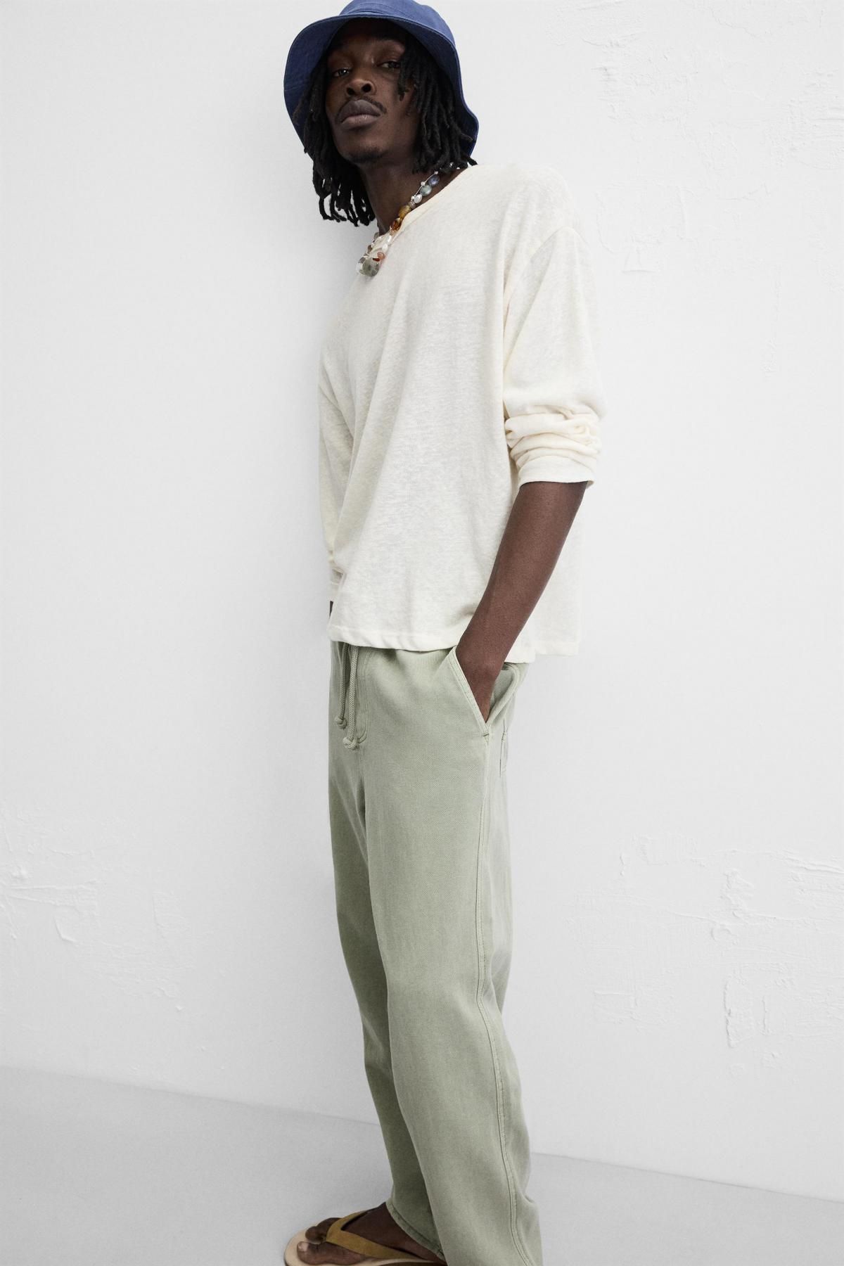 자라 코튼 린넨 와이드 팬츠 4575/406 LIGHT KHAKI - 상세 이미지 5