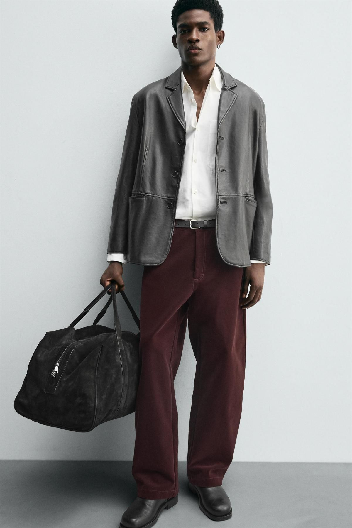 자라 벨벳 코튼 와이드 팬츠 2878/325 BURGUNDY - 상세 이미지 5