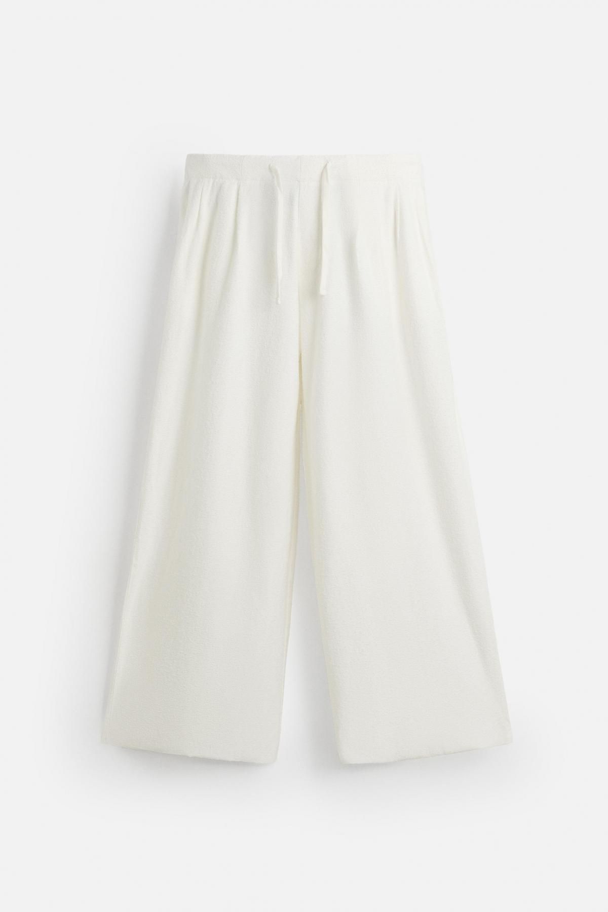 자라 텍스처 릴랙스핏 와이드 팬츠 4087/315 WHITE - 상세 이미지 5