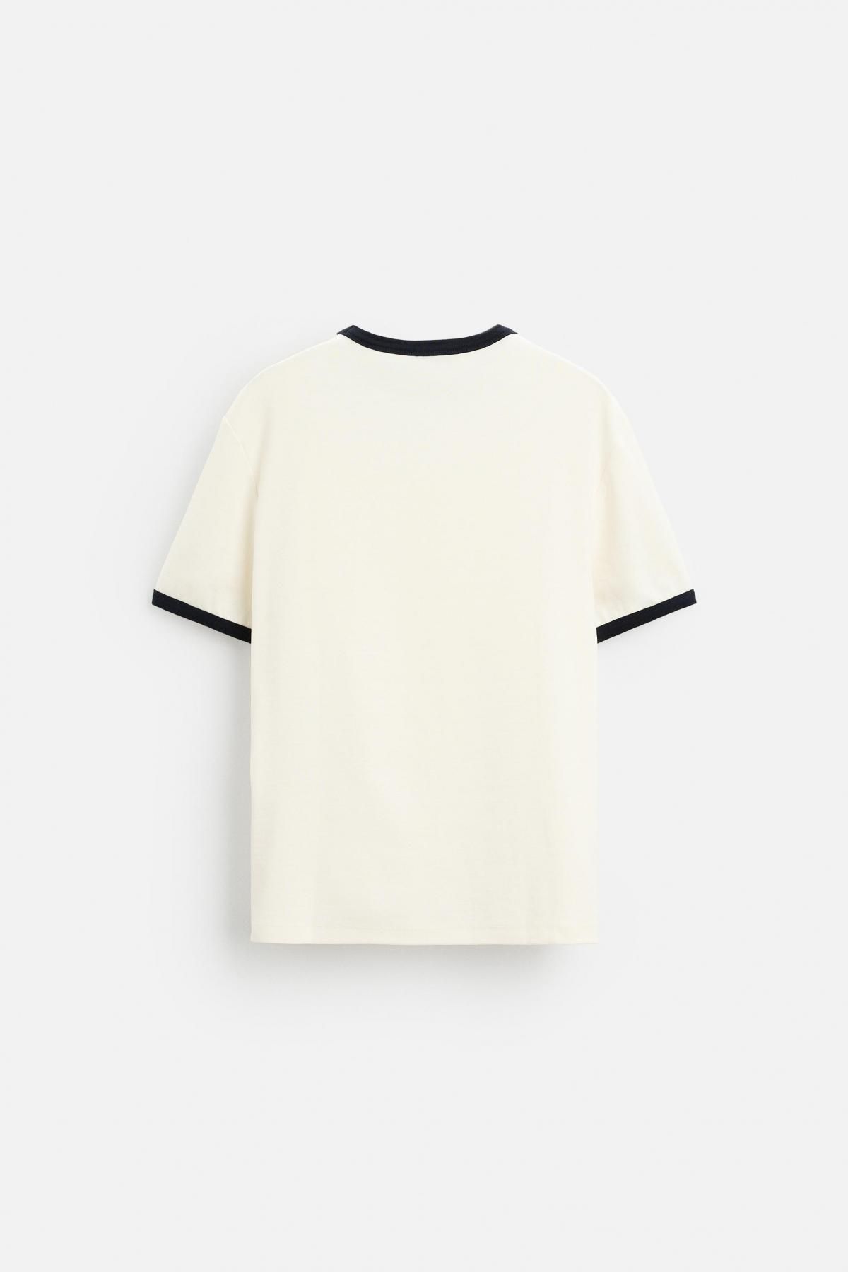 자라 배색 라운드넥 립 반팔 티셔츠 0761/412 OYSTER-WHITE - 상세 이미지 3