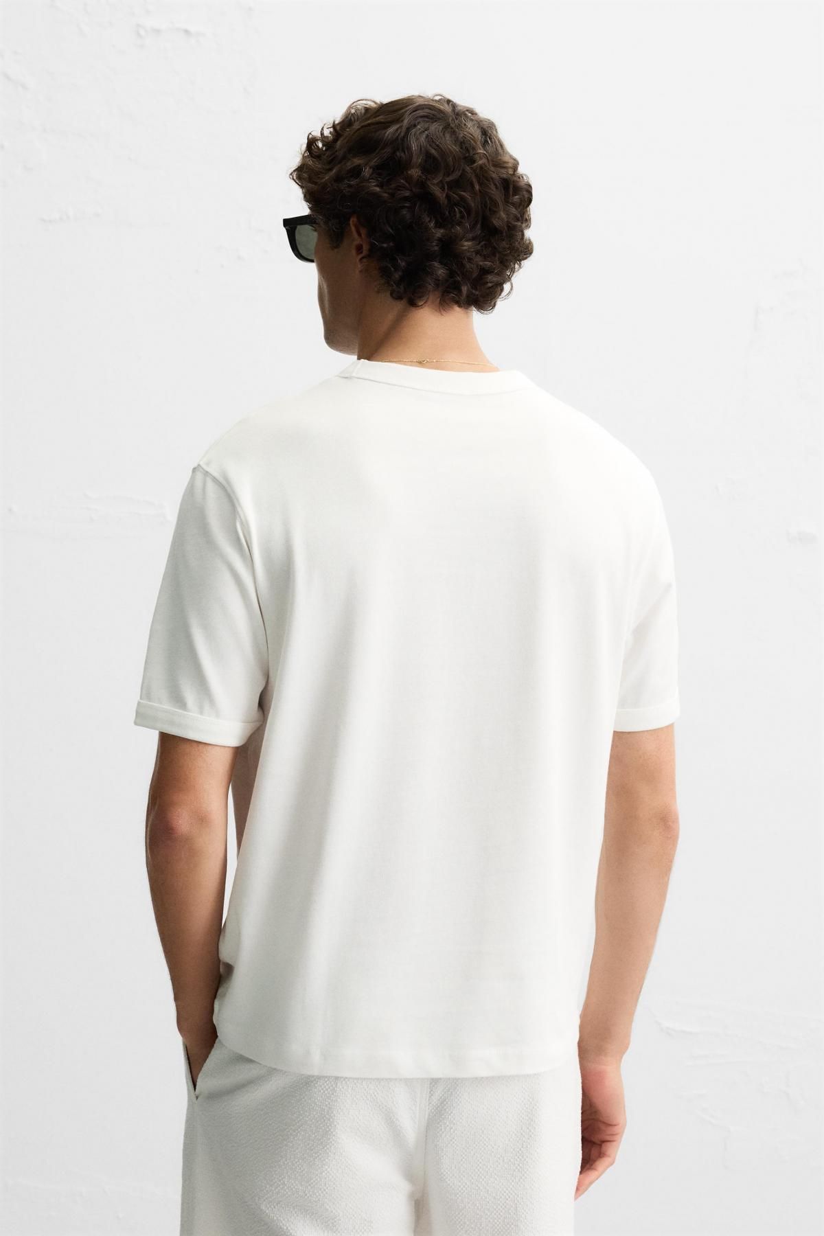 자라 베이직 레터링 프린트 리브드 반팔 티셔츠 0962/304 OYSTER-WHITE - 상세 이미지 4