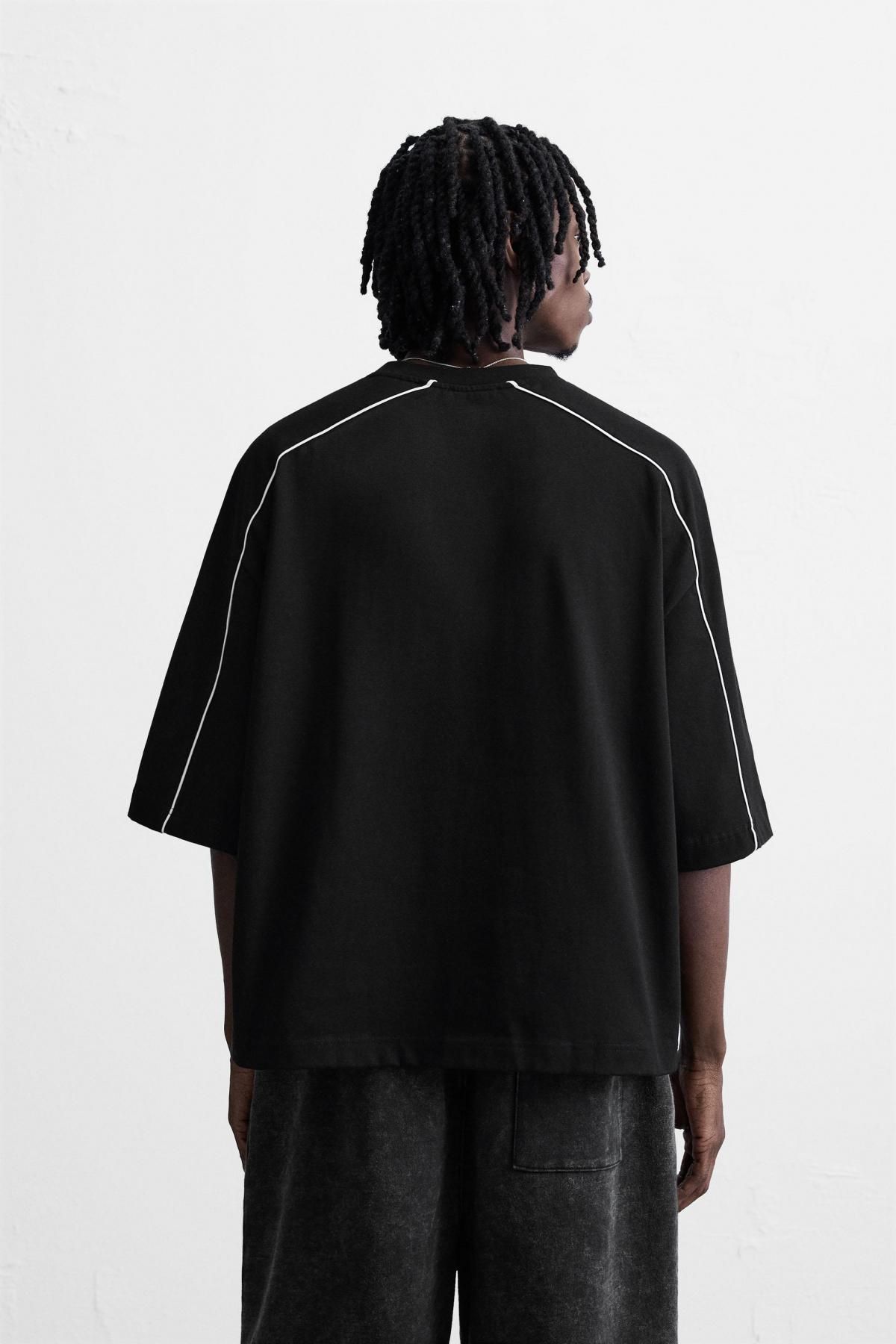 자라 테크니컬 배색 파이핑 반팔 맨투맨 3665/421 BLACK - 상세 이미지 4