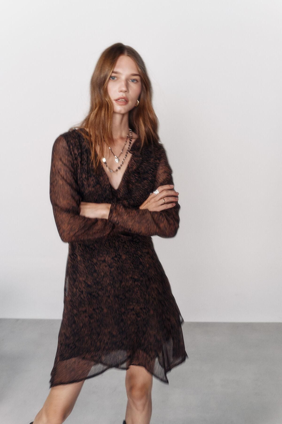 하이 스피리츠 로맨틱 시스루 브이넥 플레어 미니 원피스 9122019 MARRON - 상품 이미지