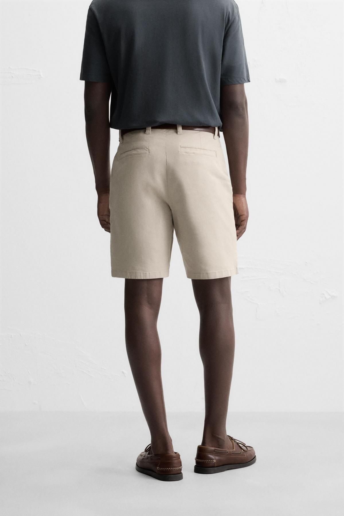 자라 스트레치 코튼 레귤러핏 치노 반바지 9252/375 BEIGE - 상세 이미지 4