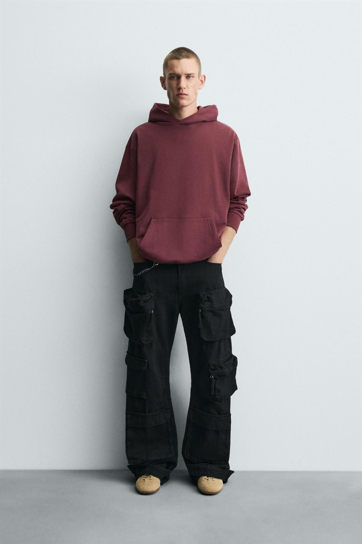 자라 버건디 코튼 후드 스웨트셔츠 0761/370 BURGUNDY - 상세 이미지 2
