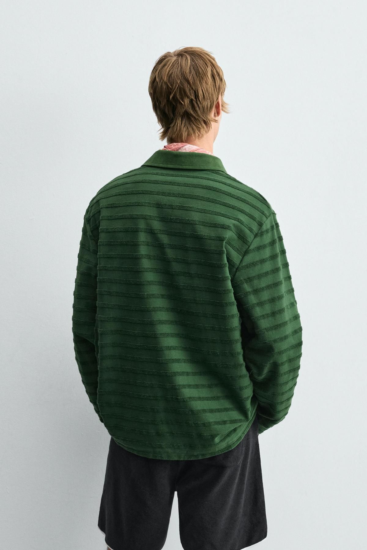 자라 스트라이프 테리 자카드 긴팔 폴로셔츠 5372/343 GREEN - 상세 이미지 4