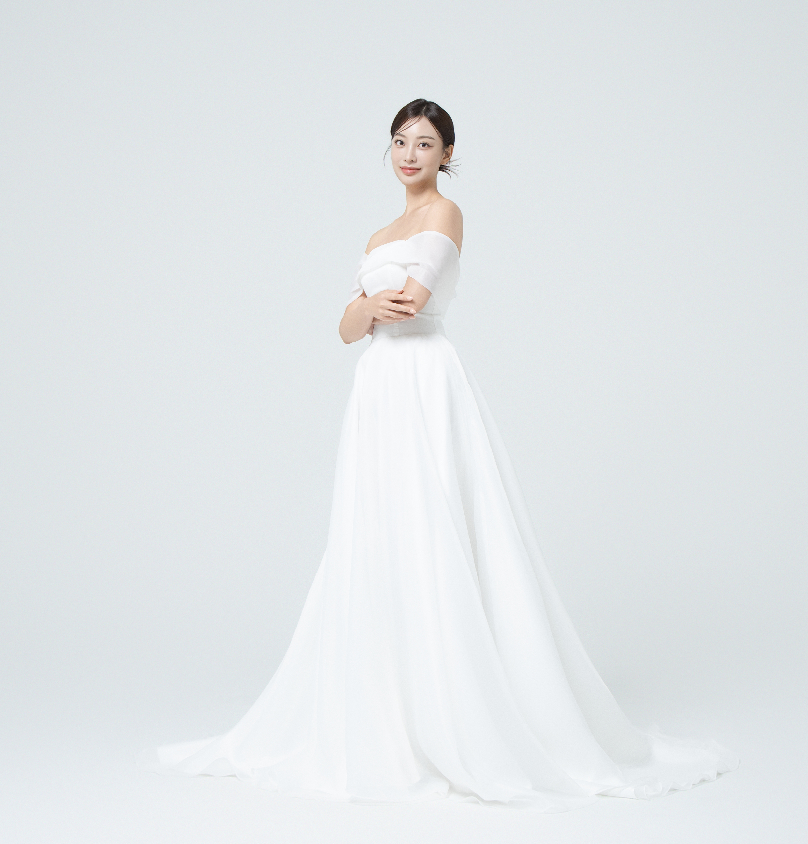 로니 화이트 트레인 롱A라인 오프숄더 유색드레스 대여 피로연 웨딩스냅원피스 예신의상 이미지 6