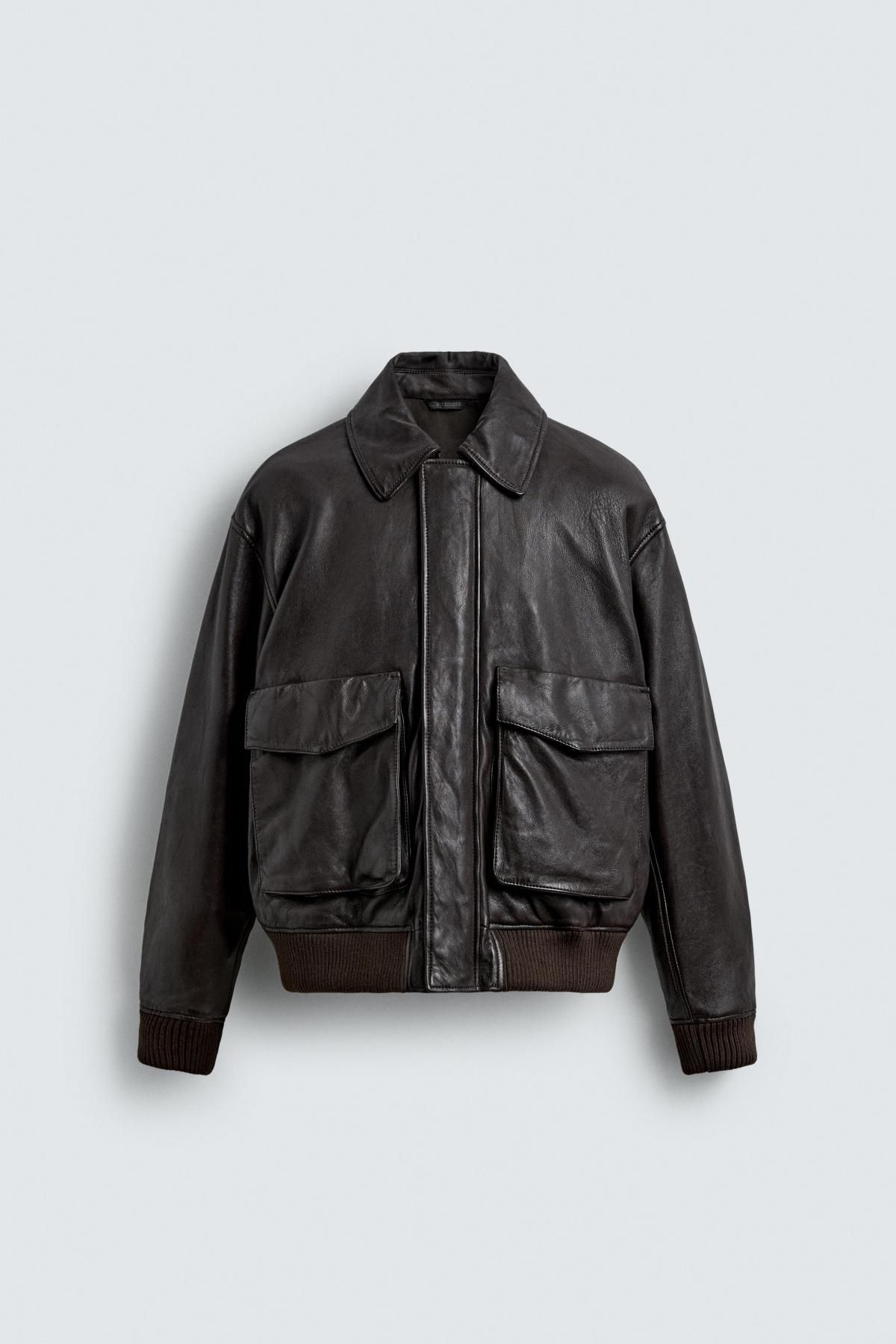 자라 테크니컬 오버핏 포켓 블랙 레더 재킷 5388/205 BROWN - 메인 이미지