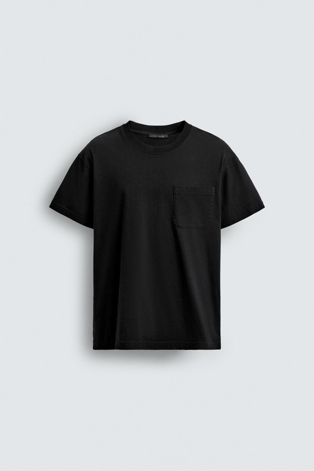 자라 미니멀 릴렉스핏 포켓 블랙 반팔 티셔츠 4087/344 BLACK - 메인 이미지