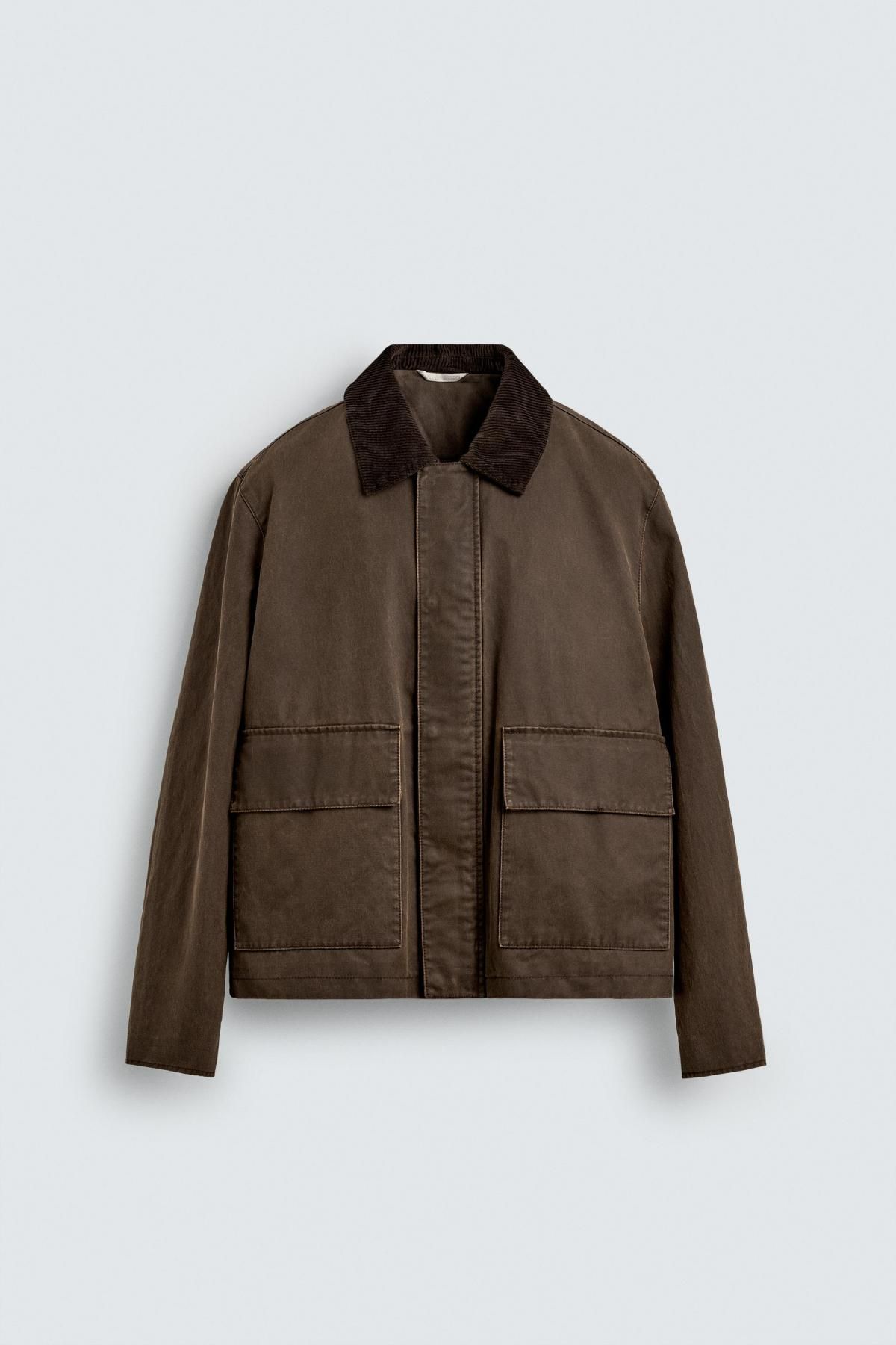 자라 배색 칼라 테크니컬 왁스드 코튼 블렌드 재킷 1437/325 BROWN - 메인 이미지