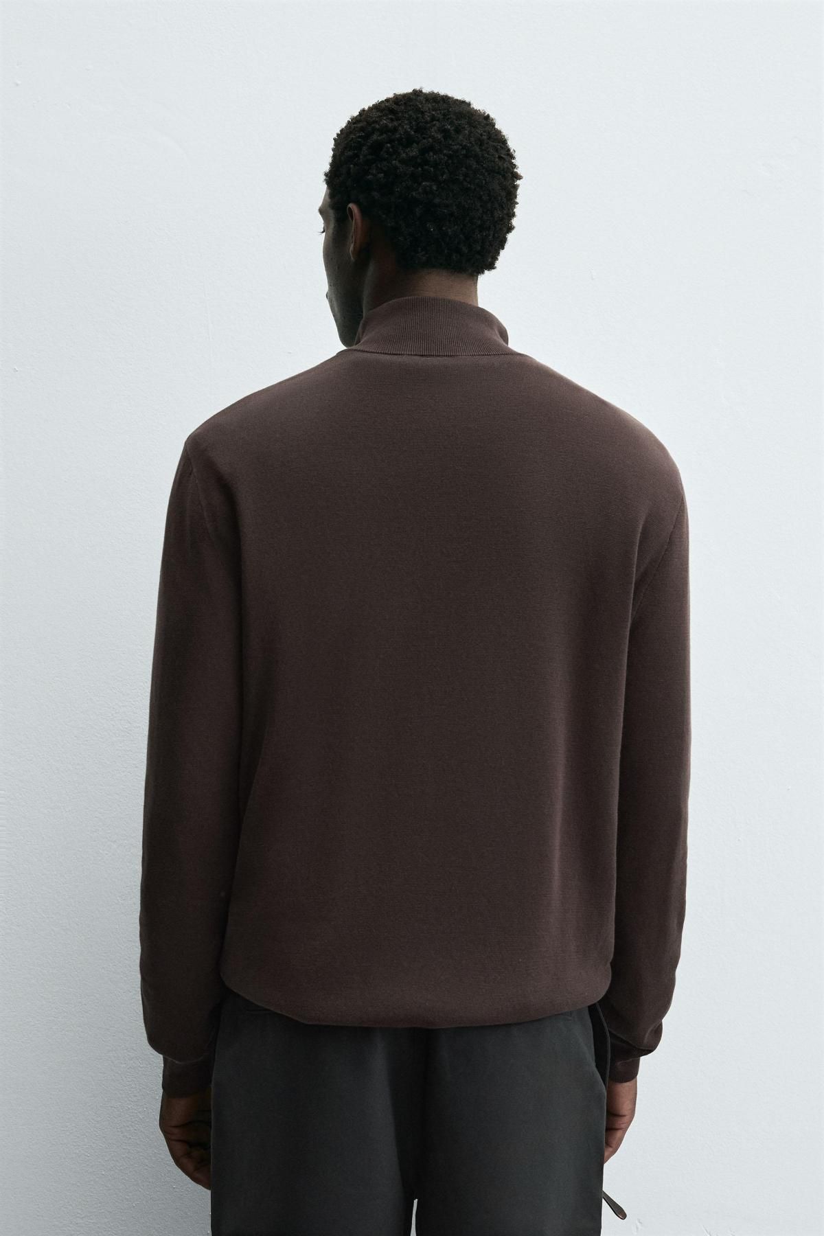 자라 브라운 하프집업 코튼 니트 스웨터 6674/319 DARK BROWN - 상세 이미지 4