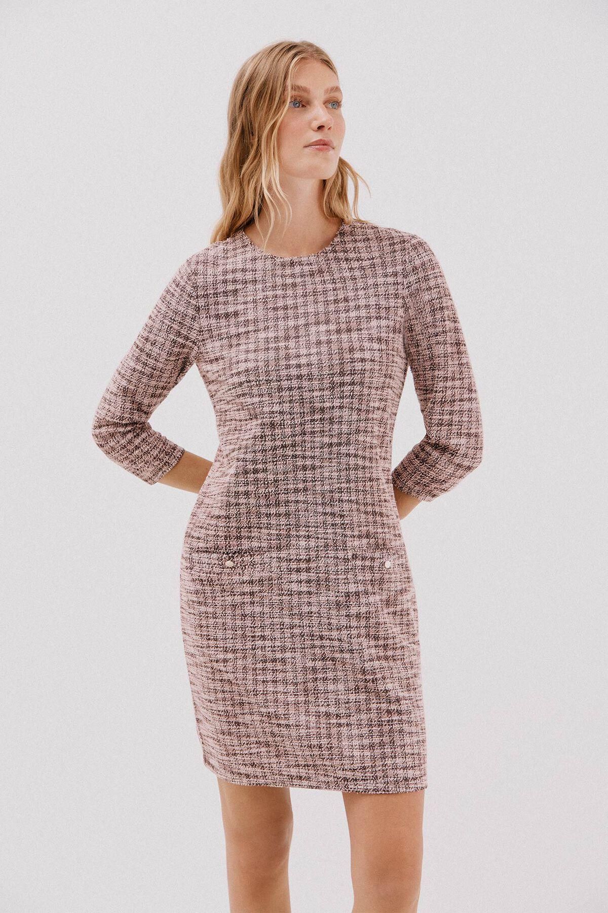 꼬르떼피엘 트위드 미니 원피스 7부 소매 슬림핏 5202683 MARRON OSCURO - 상품 이미지