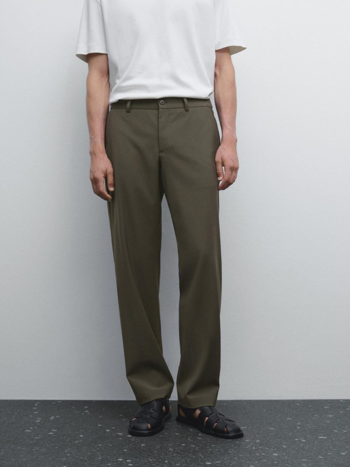 마시모두띠 와이드핏 울블렌드 테크니컬 슬랙스 팬츠 0088/277 DARK KHAKI - 상품 이미지