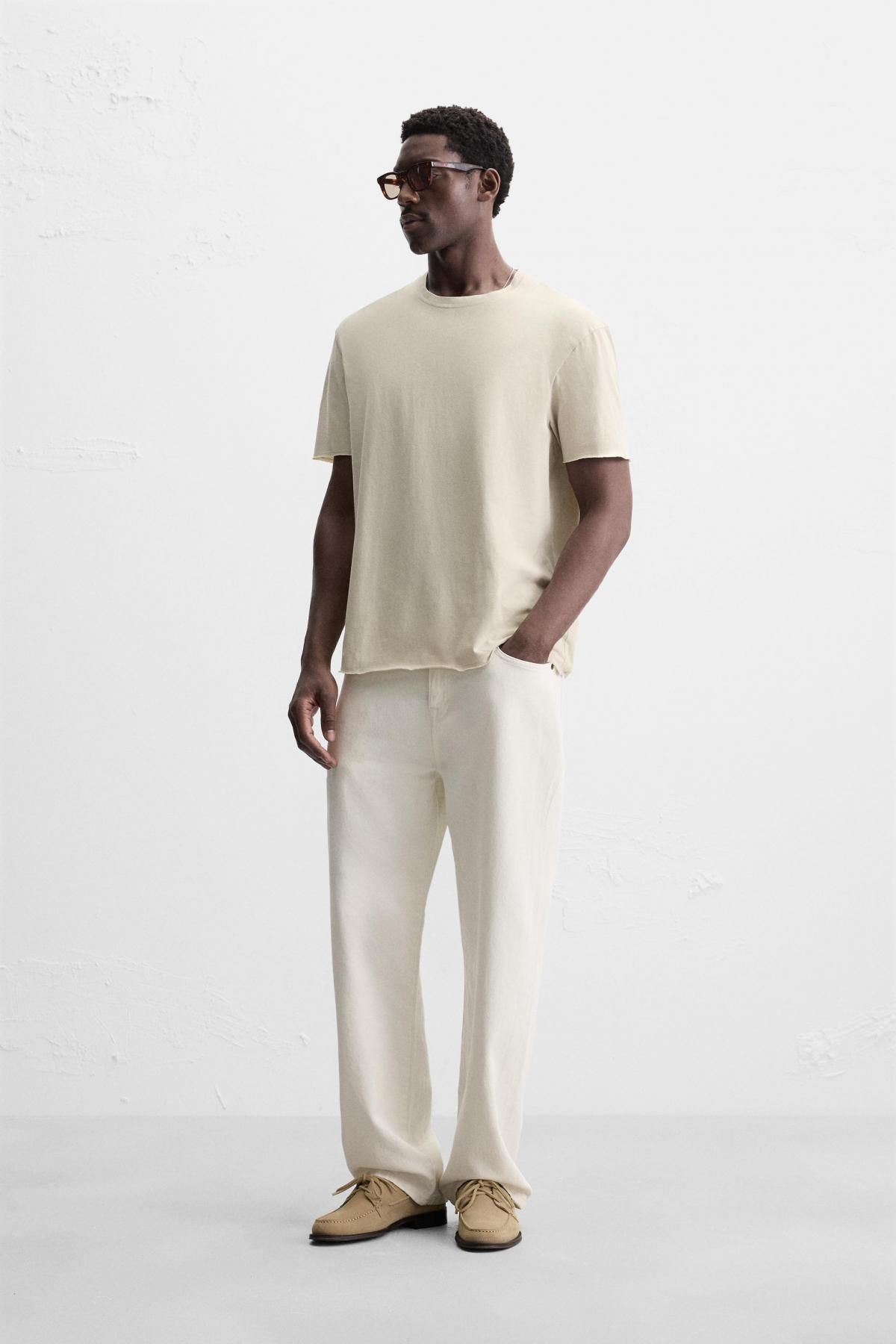 자라 미니멀 아이보리 레귤러핏 반팔 티셔츠 4231/483 BEIGE - 상세 이미지 2