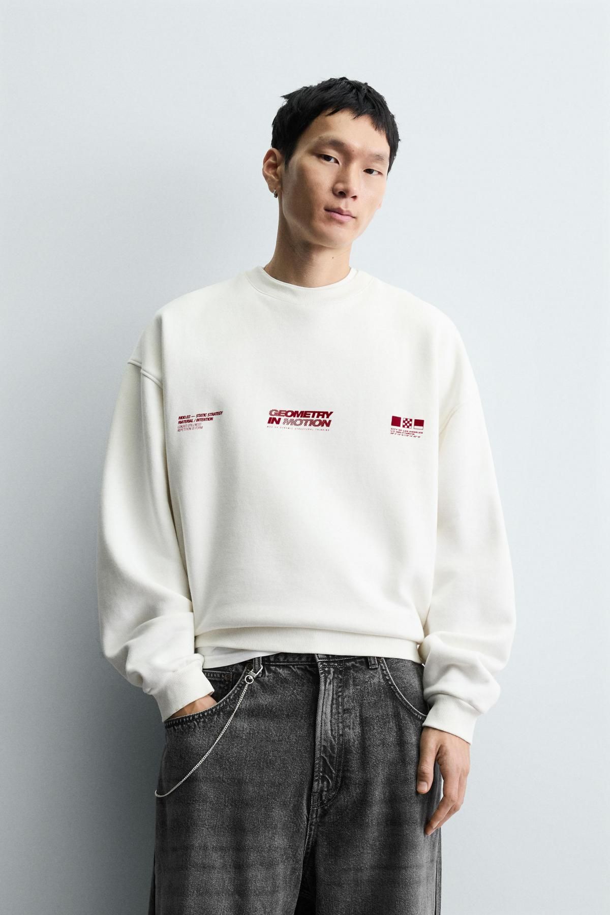 자라 레터링 라운드넥 긴팔 스웨트셔츠 6264/300 OYSTER-WHITE - 상세 이미지 3