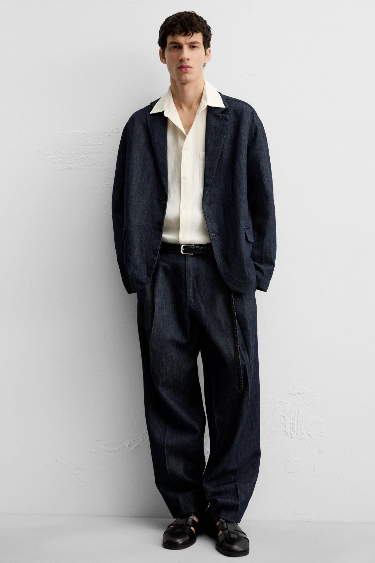 자라 하이라이즈 와이드 크롭 데님 팬츠 0840/487 INDIGO - 상세 이미지 5