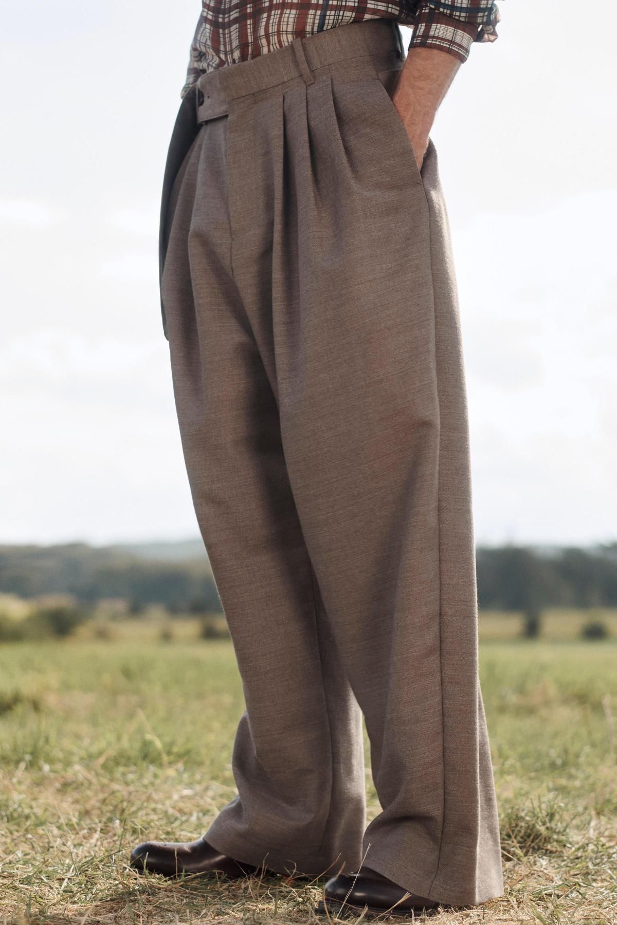 자라 한정판 벨트 와이드 팬츠 5791/055 BROWN / TAUPE - 메인 이미지