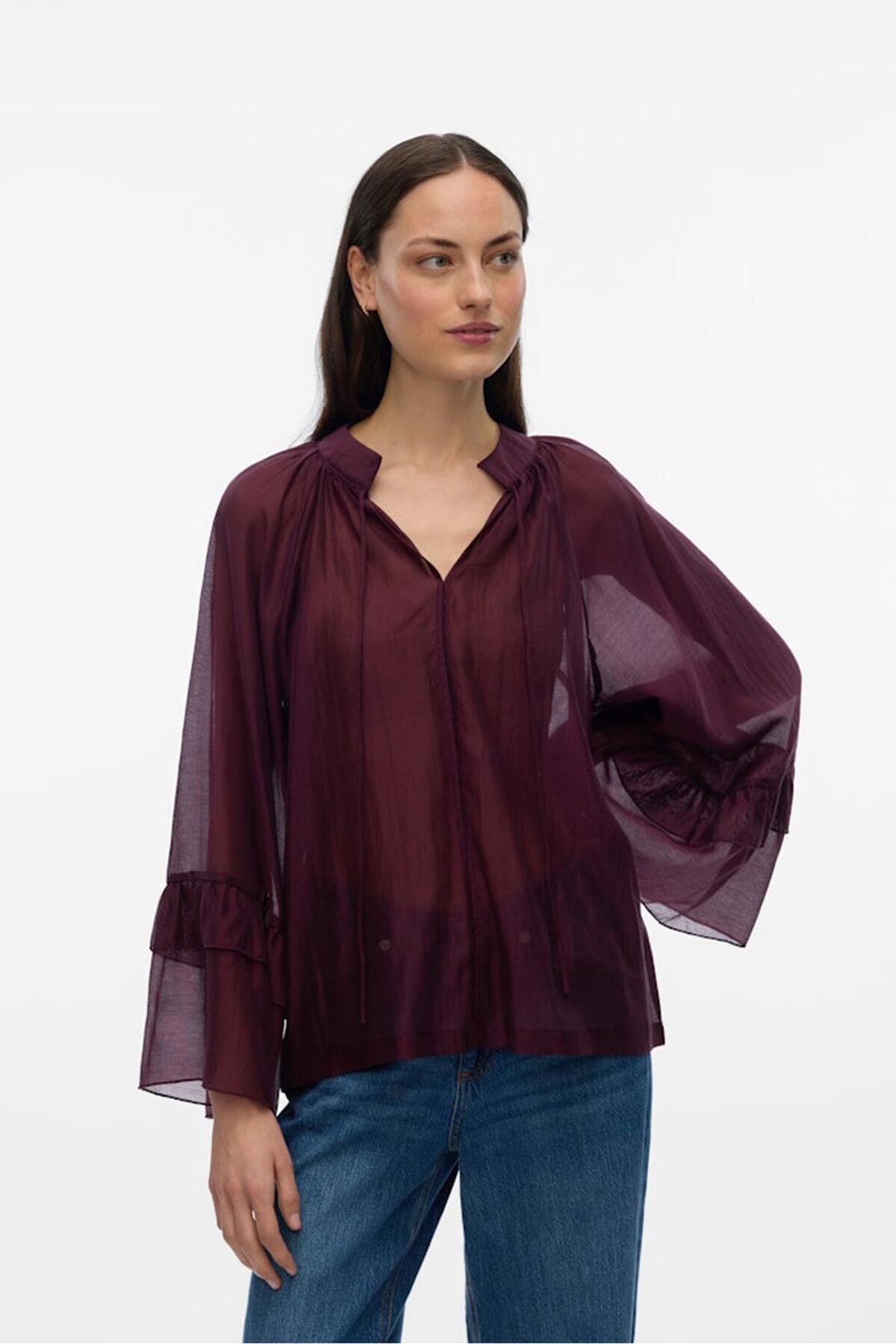 베로모다 보헤미안 세미시스루 러플 소매 블라우스 7762340 MORADO - 상세 이미지 5