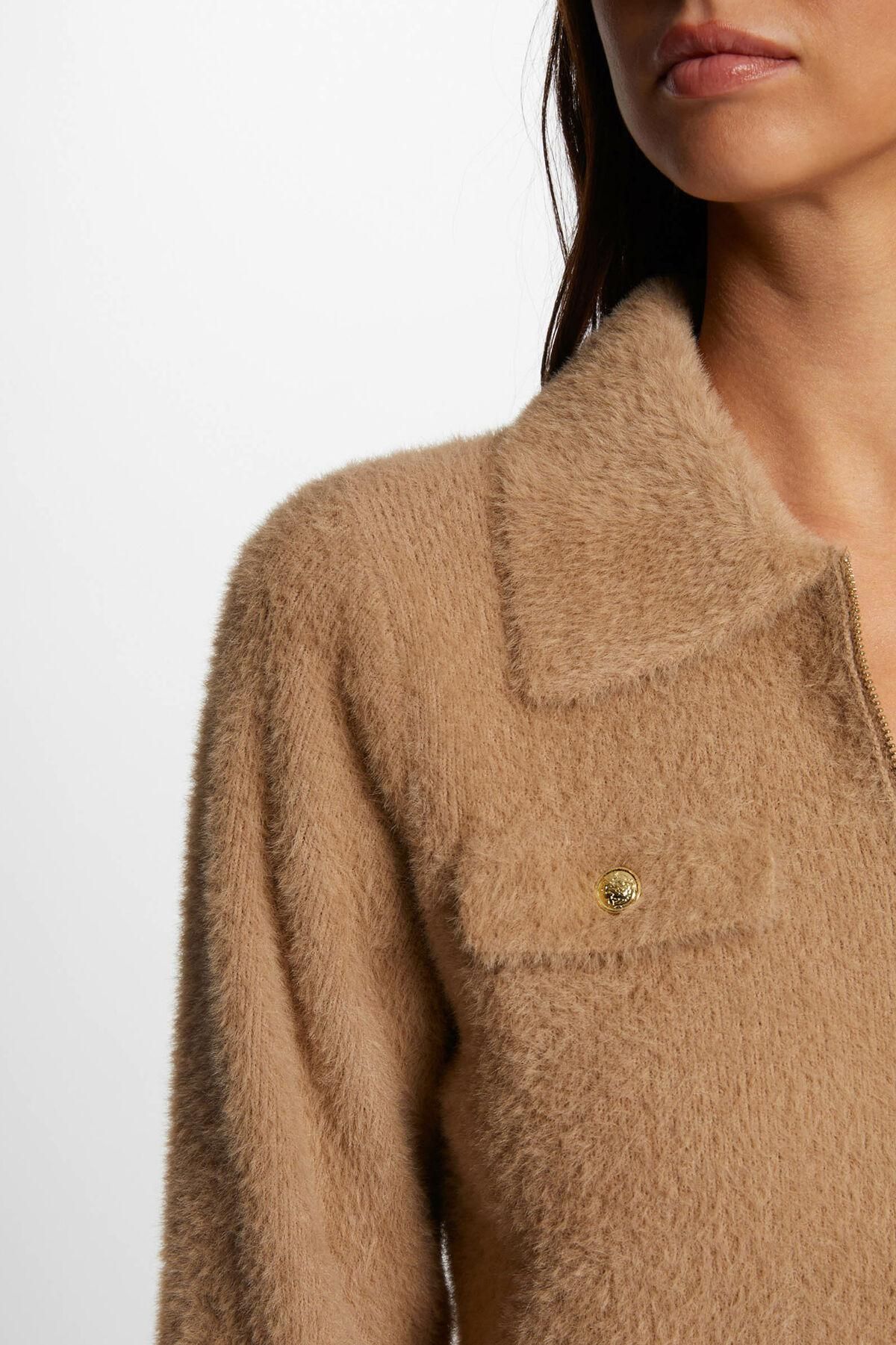 모르간 벨벳 소프트 칼라 가디건 크롭 집업 포켓 5795361 BEIGE - 상세 이미지 3