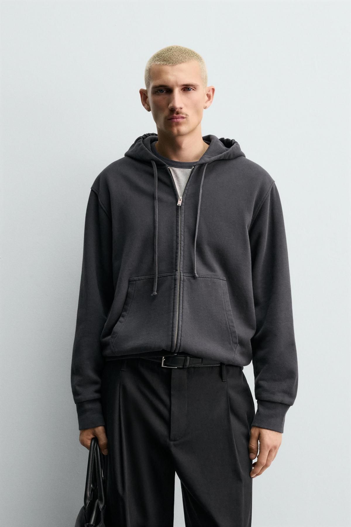 자라 릴랙스핏 블랙 집업 후드 스웨트셔츠 1501/332 DARK NAVY - 상세 이미지 3