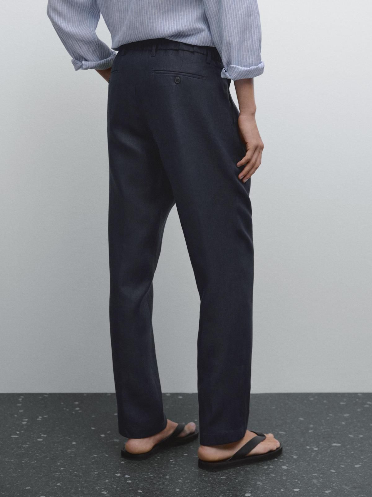 마시모두띠 리넨 레귤러핏 와이드 팬츠 0091/440 NAVY BLUE - 상세 이미지 3