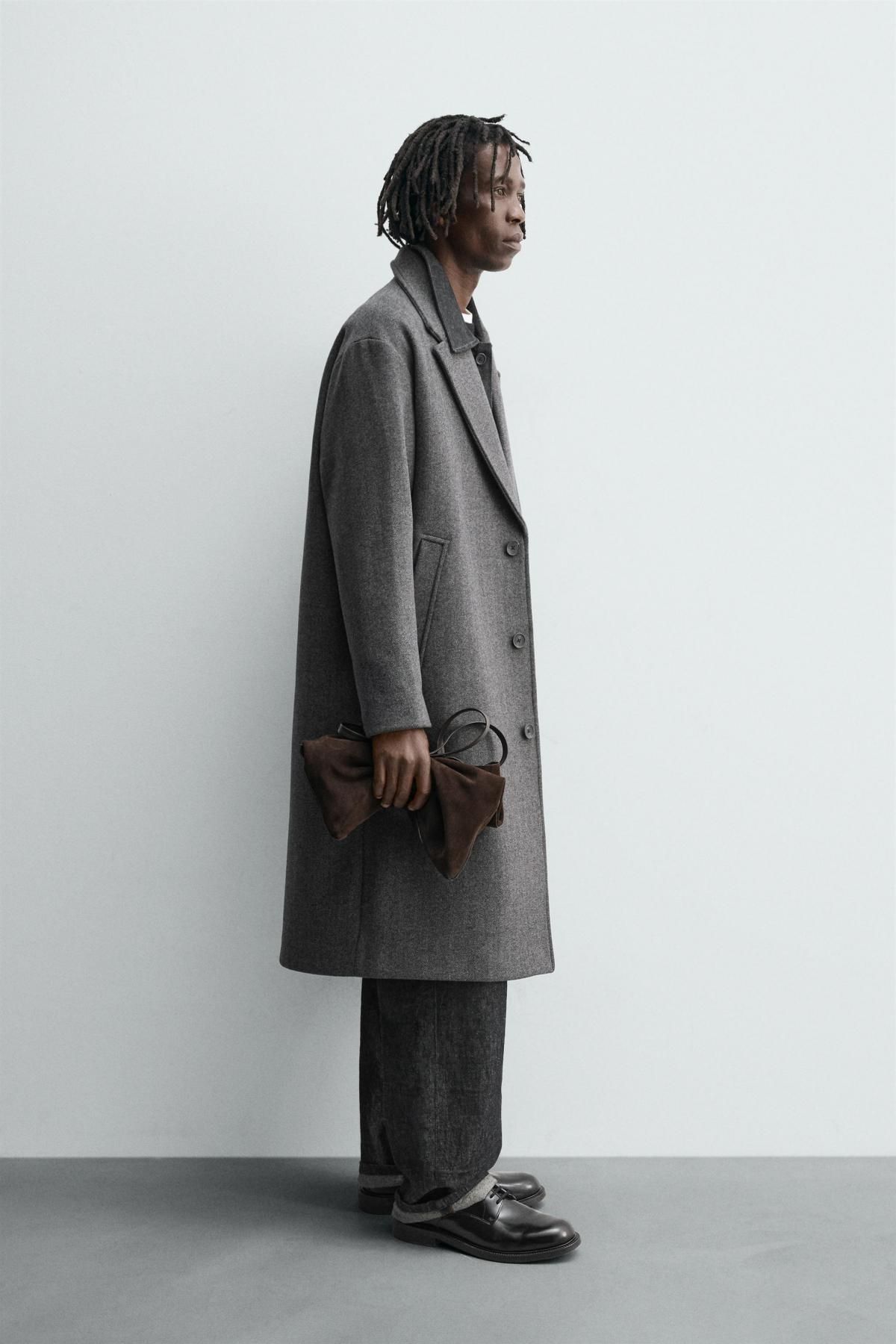 자라 테크니컬 헤링본 울 블렌드 싱글 코트 5070/250 ANTHRACITE GREY - 상세 이미지 5