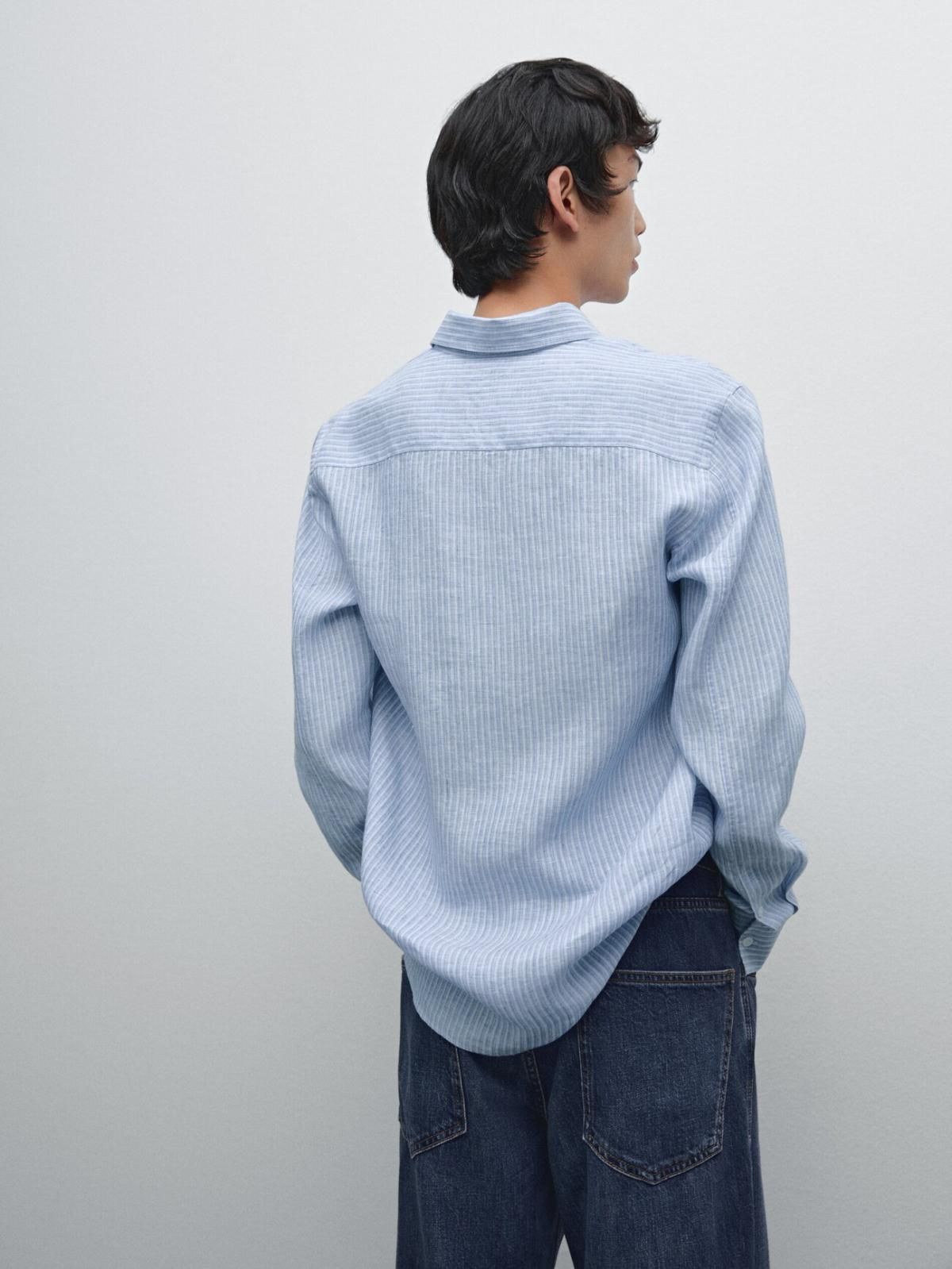 마시모두띠 리넨 스트라이프 레귤러핏 남성 긴팔 셔츠 0144/723 SKY BLUE - 상세 이미지 4
