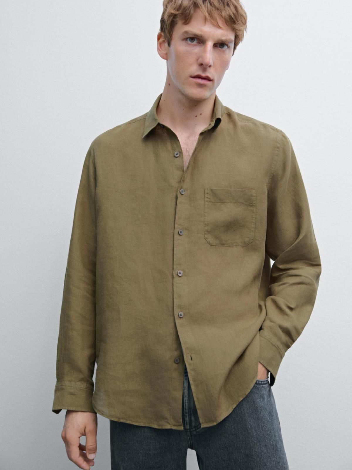 마시모두띠 리넨 클래식핏 포켓 디테일 긴팔 셔츠 1751/777 DARK GREEN - 상세 이미지 3