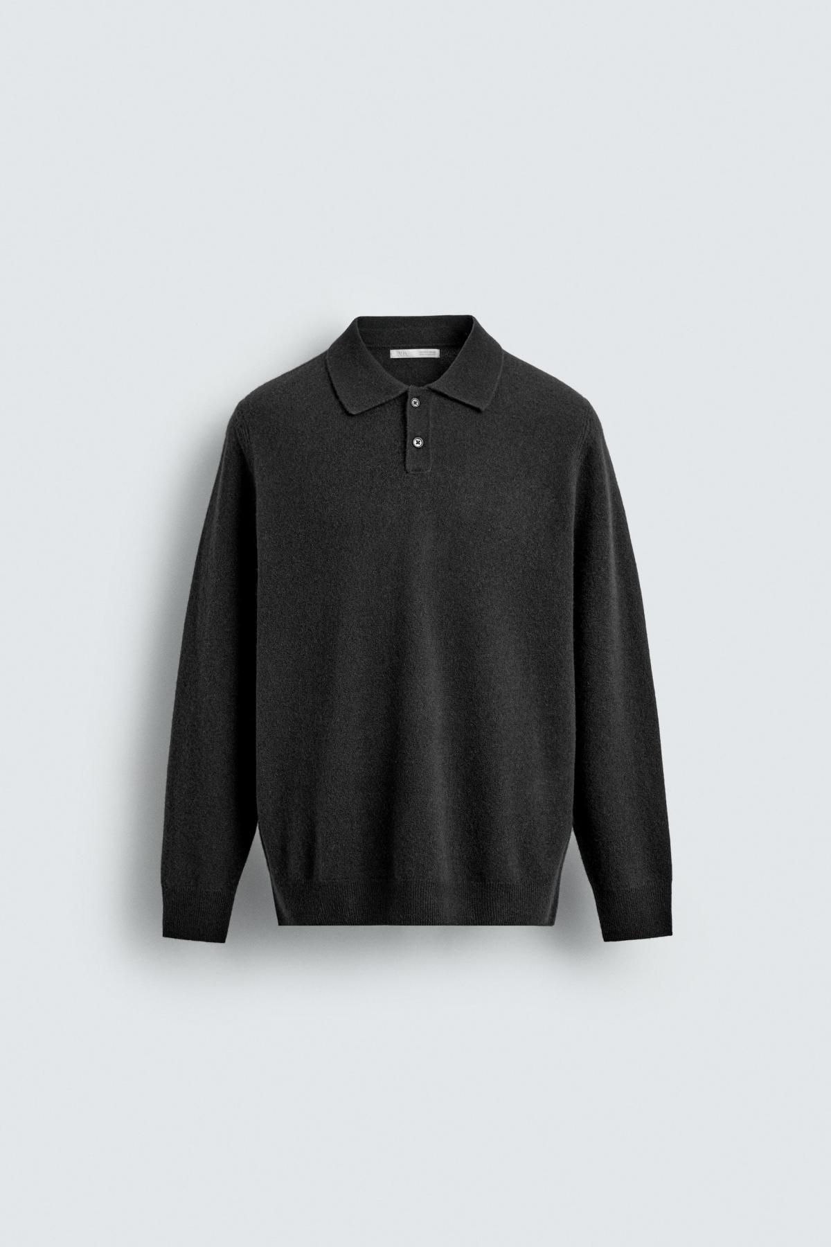 자라 울 캐시미어 테크니컬 긴팔 니트 폴로셔츠 2893/321 ANTHRACITE GREY - 메인 이미지