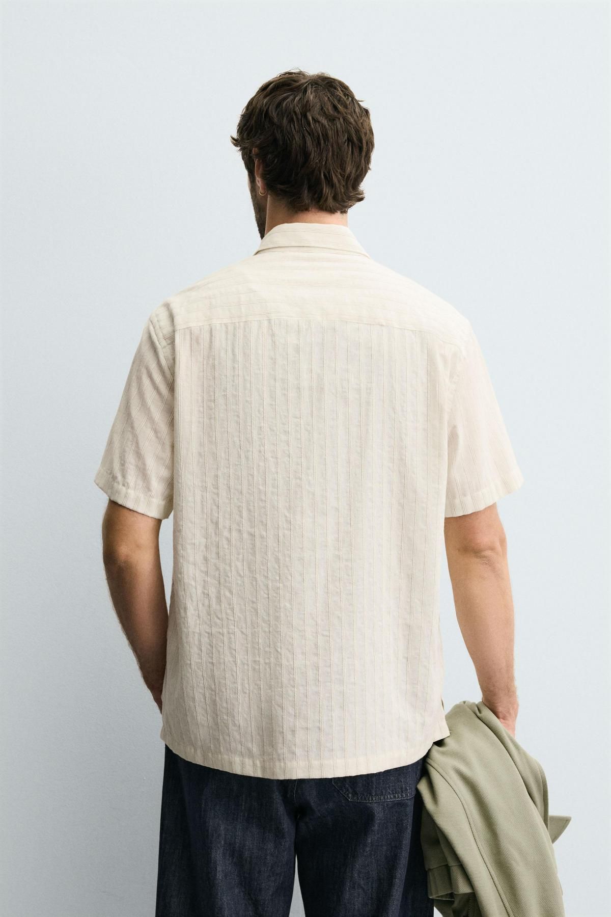 자라 레귤러핏 코튼블렌드 스트라이프 반팔 셔츠 5679/169 LIGHT BEIGE - 상세 이미지 4