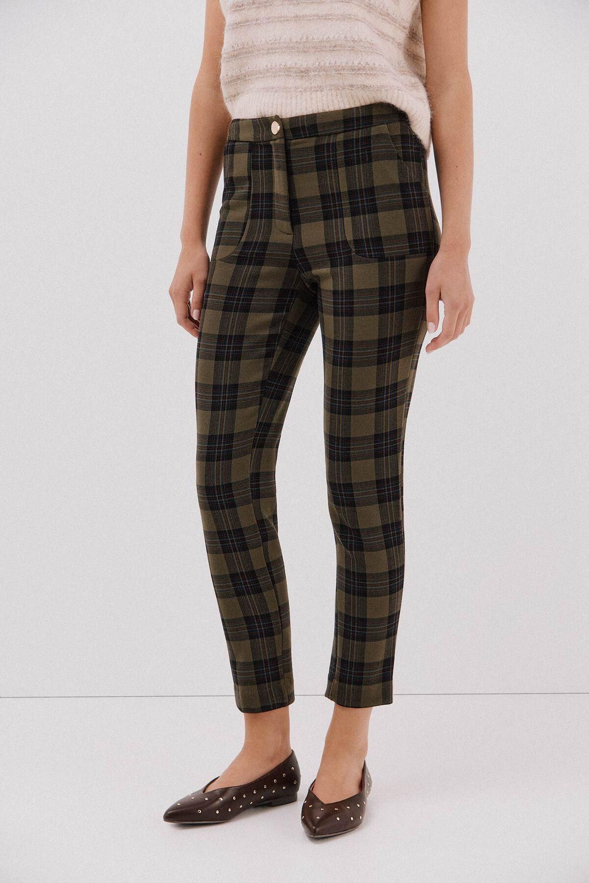 꼬르떼피엘 체크 하이웨이스트 슬림핏 팬츠 8722324 ESTAMPADO VERDE - 상품 이미지