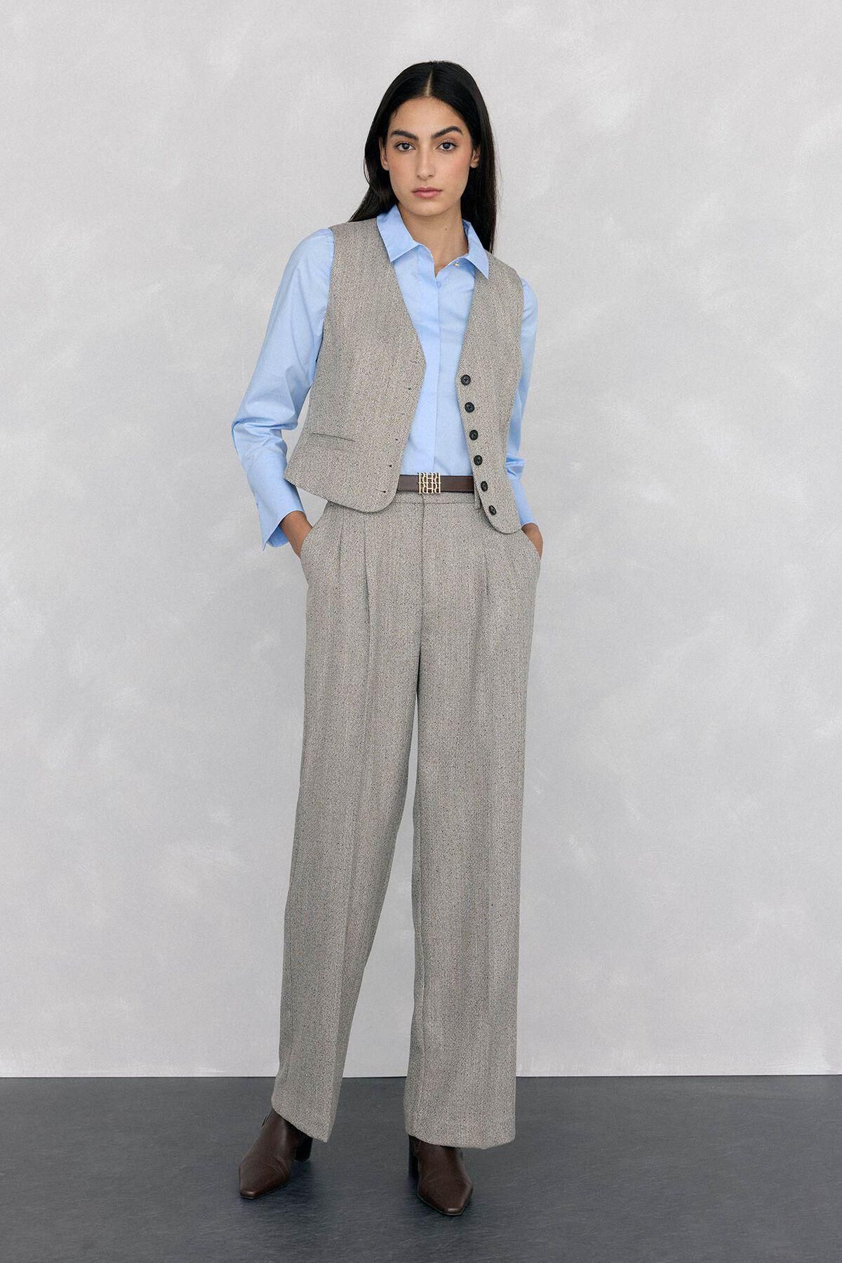 페드로 델 이에로 테일러드 헤링본 스트레이트 슬랙스 팬츠 7602530 GRIS - 상세 이미지 2