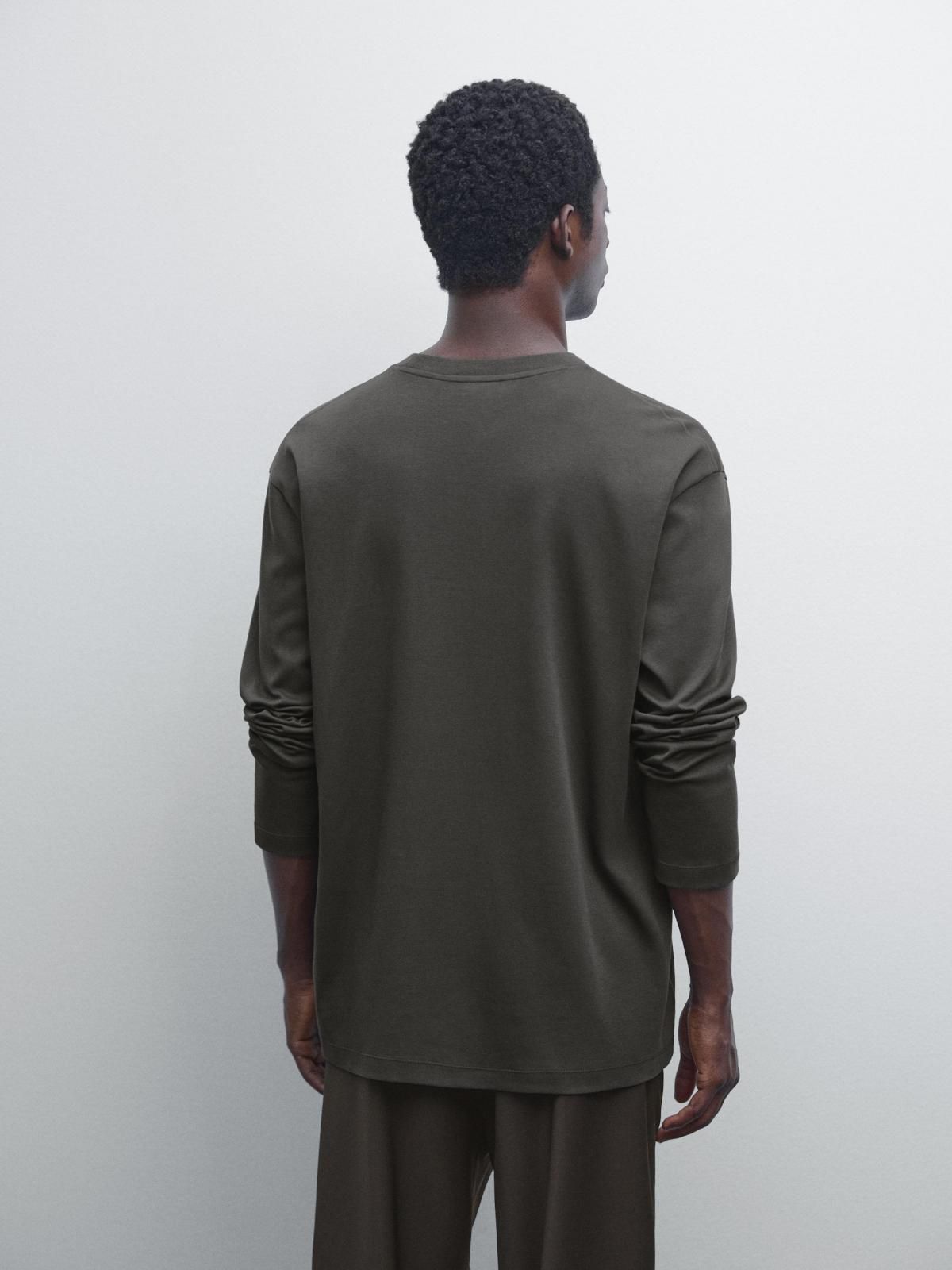 마시모두띠 미니멀 코튼 크루넥 긴팔 티셔츠 0516/150 KHAKI - 상세 이미지 4