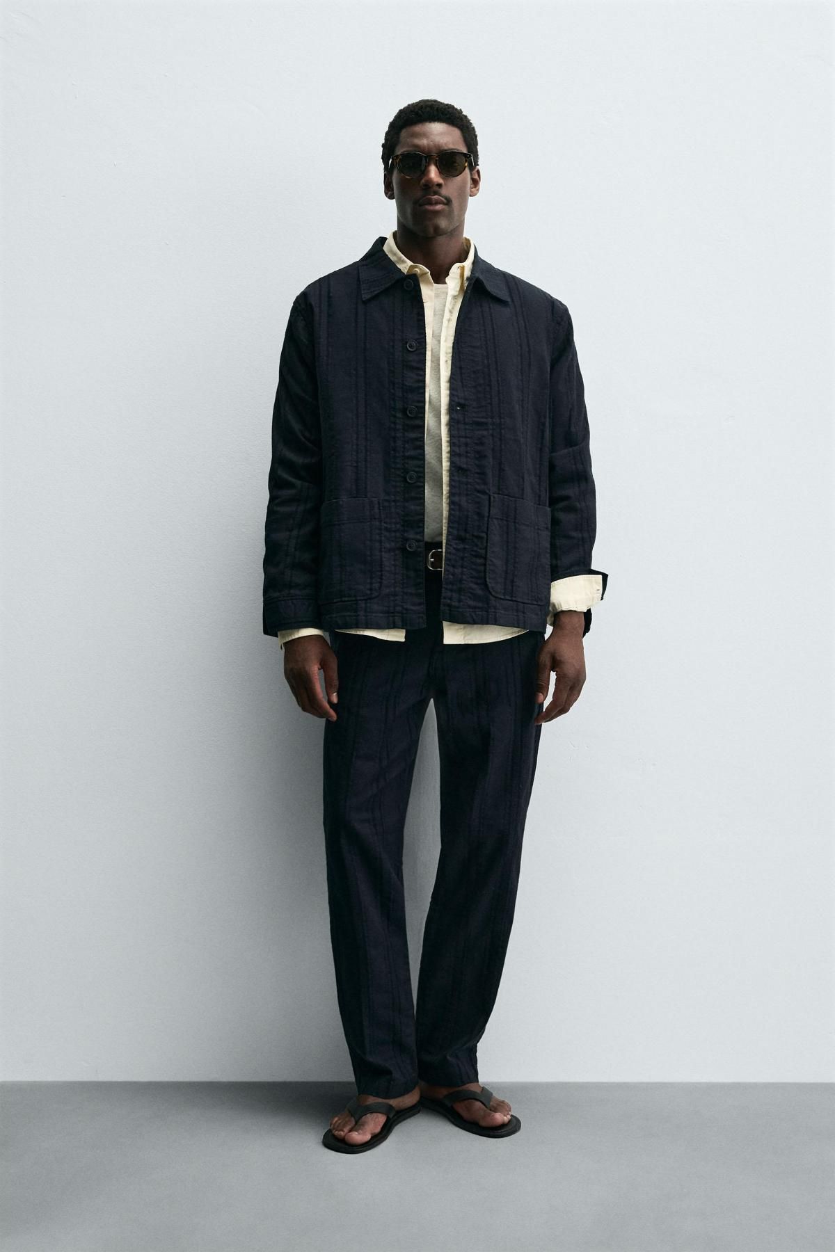 자라 오버핏 스트라이프 자카드 테크니컬 오버셔츠 7147/351 NAVY BLUE - 상세 이미지 2