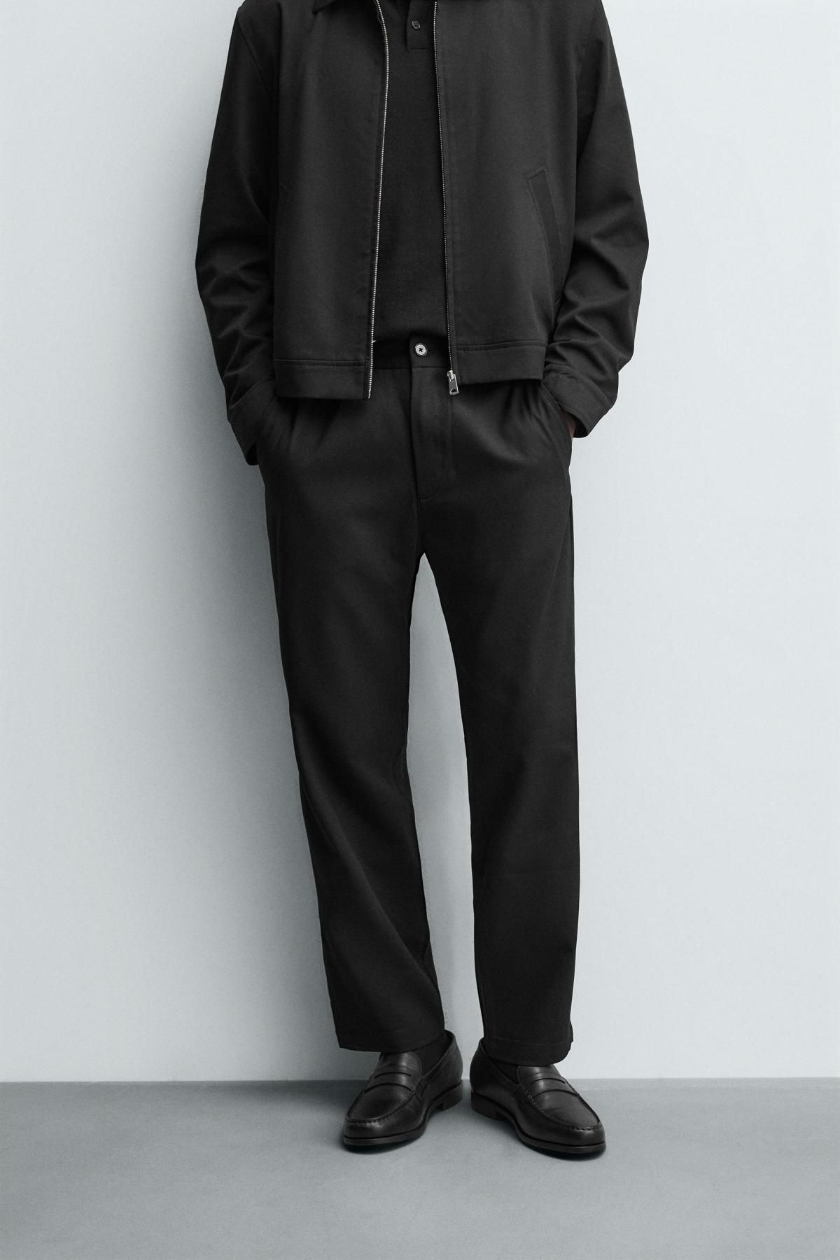 자라 미니멀 조거 웨이스트 레귤러핏 슬랙스 팬츠 1437/445 BLACK - 상품 이미지