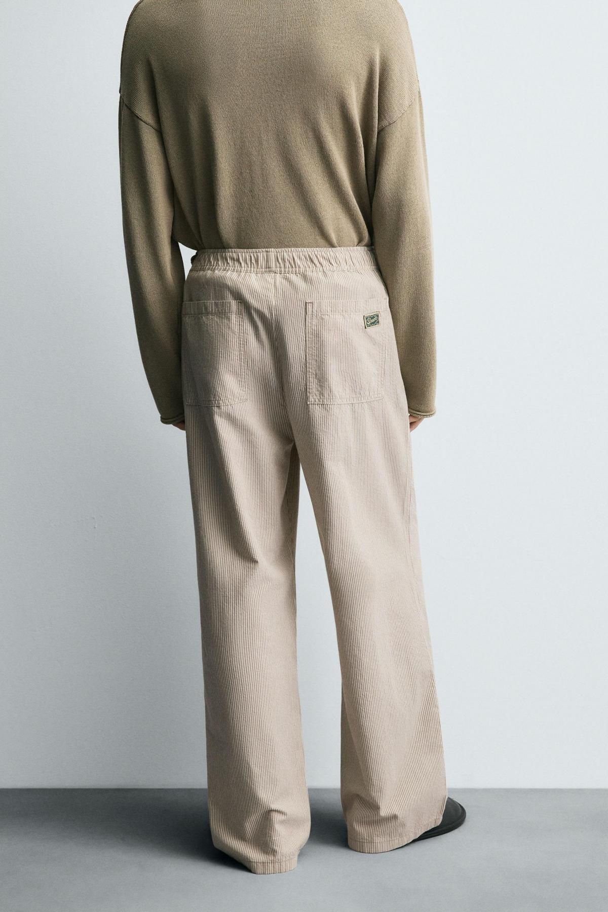 자라 코튼 스트라이프 릴랙스핏 와이드 팬츠 5862/390 STRIPED - 상세 이미지 3