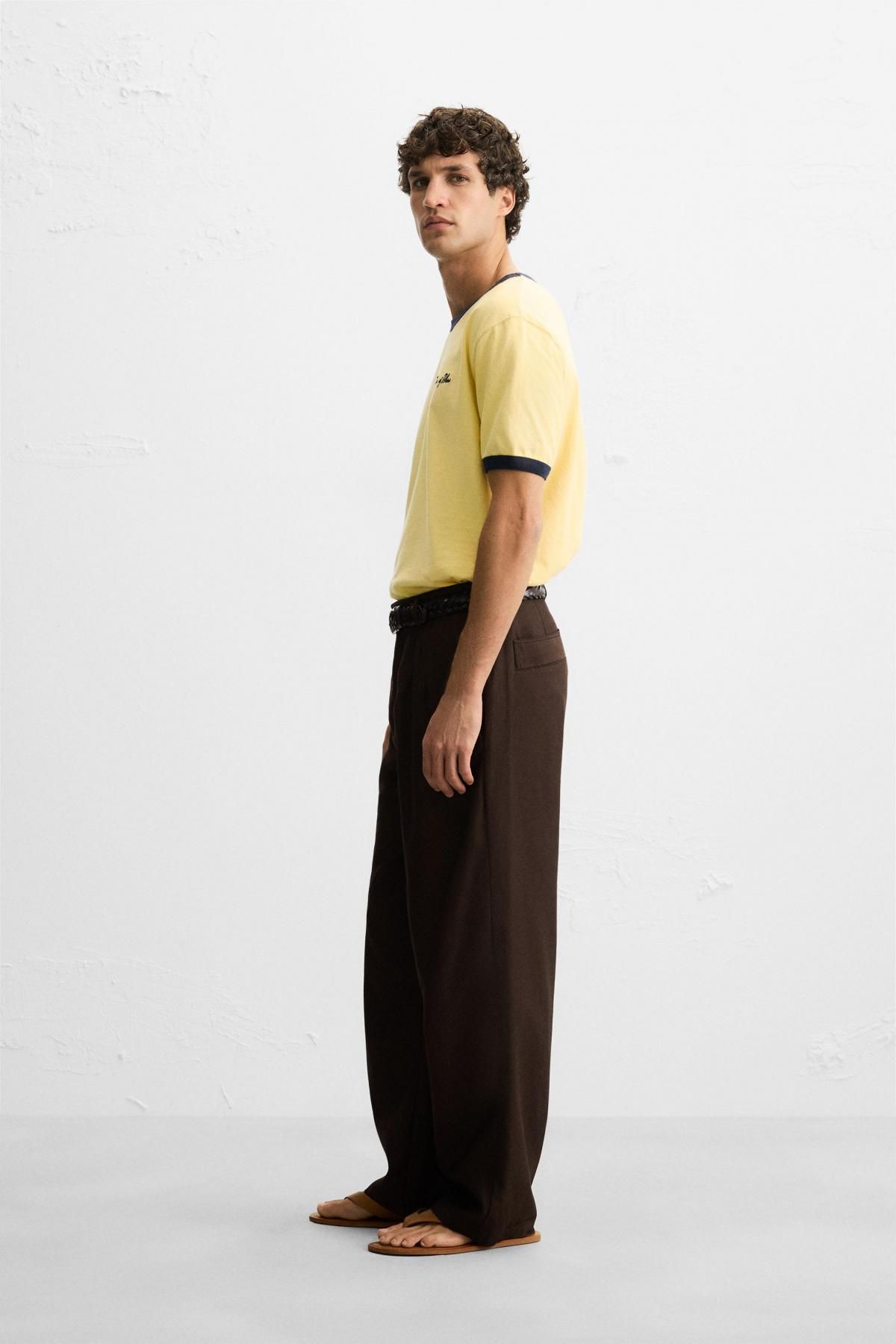 자라 워시드 레귤러핏 콘트라스트 자수 반팔 티셔츠 6224/300 YELLOW - 상세 이미지 5
