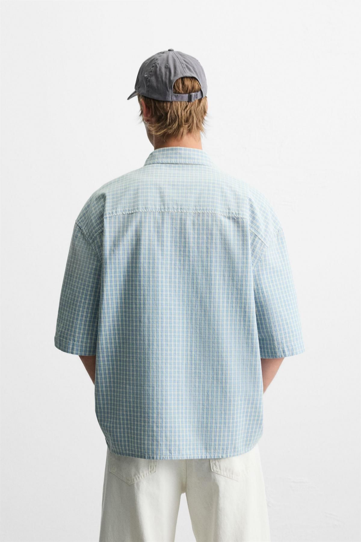자라 체크 릴랙스핏 반팔 셔츠 7446/330 BLUE/WHITE - 상세 이미지 4