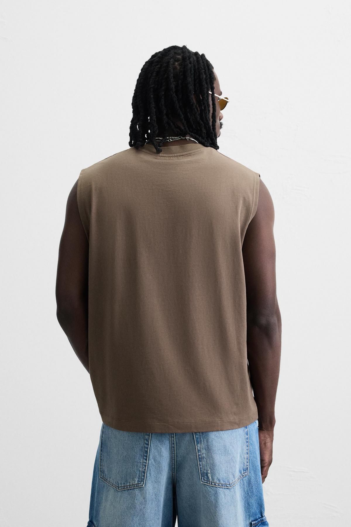자라 미니멀 워싱드 릴랙스핏 민소매 티셔츠 0722/451 MINK BROWN - 상세 이미지 4