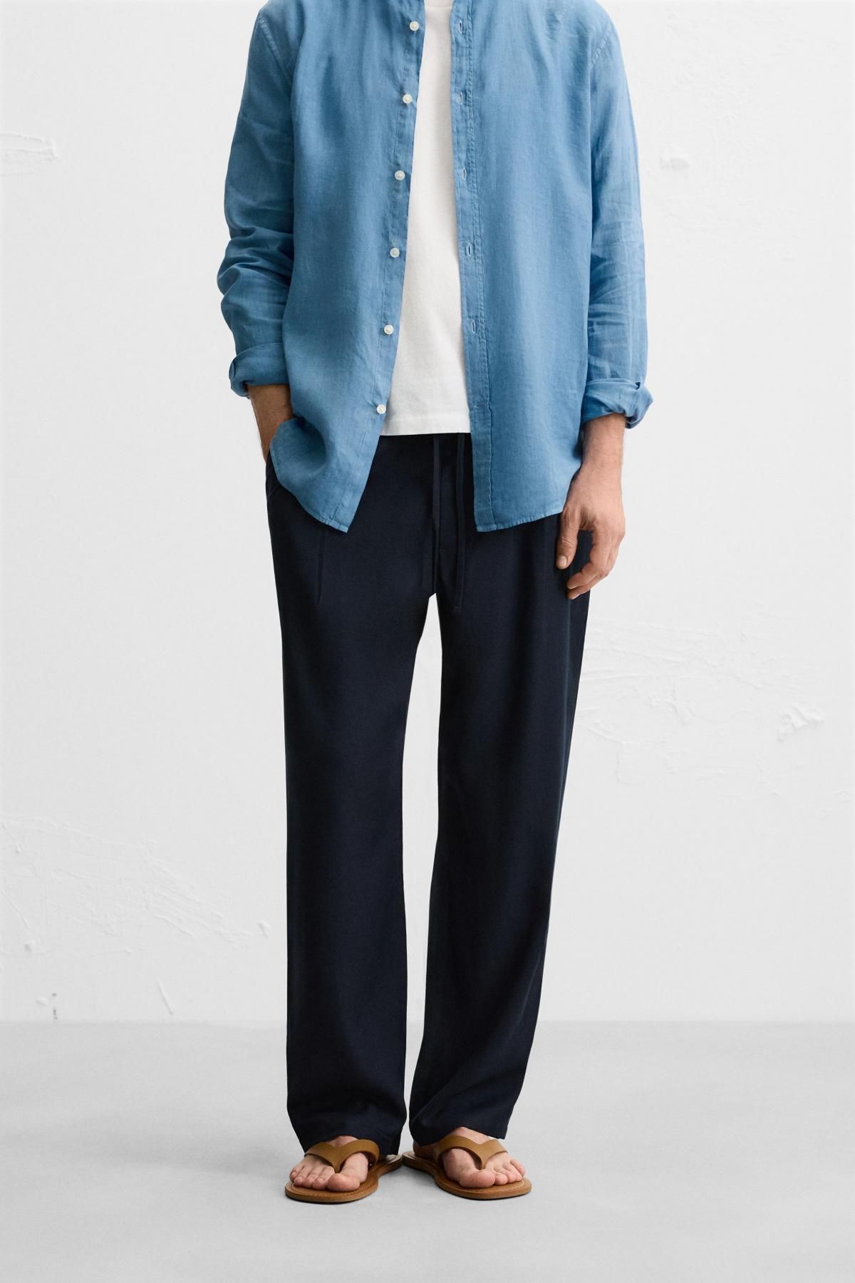 자라 릴렉스핏 라이오셀 와이드 팬츠 4391/310 NAVY BLUE - 상세 이미지 3