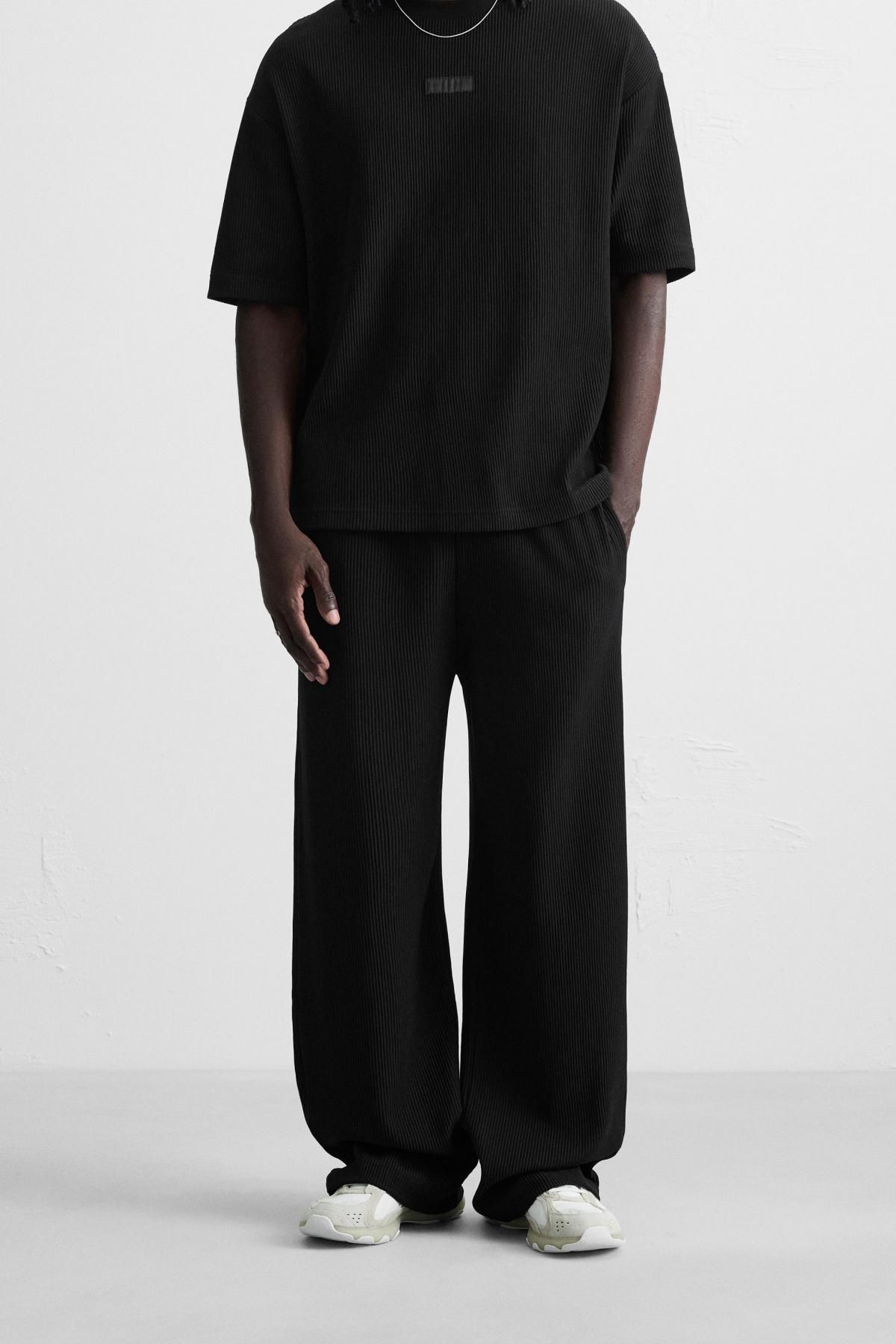 자라 블랙 버티컬 텍스처 릴랙스 조거 팬츠 0761/398 BLACK - 메인 이미지