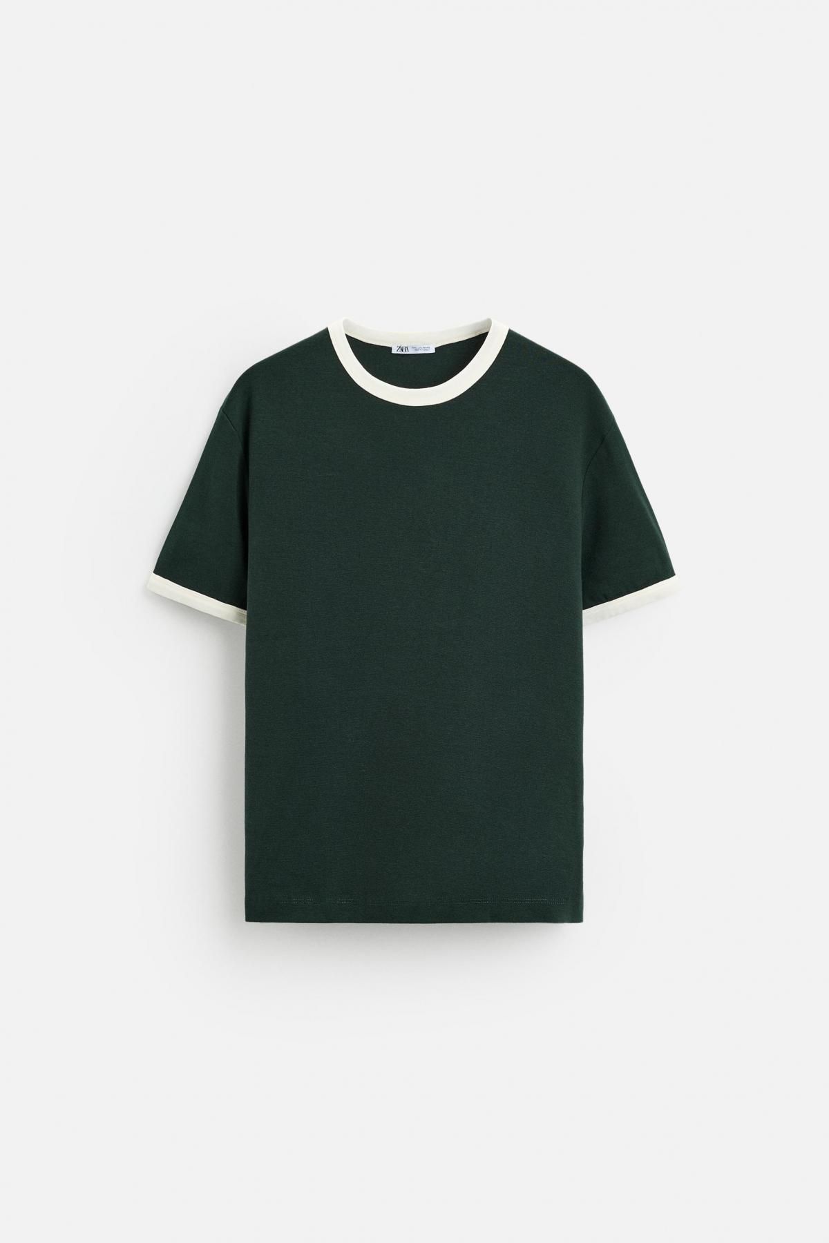 자라 베이직 배색 골지 티셔츠 0761/412 DARK GREEN - 메인 이미지