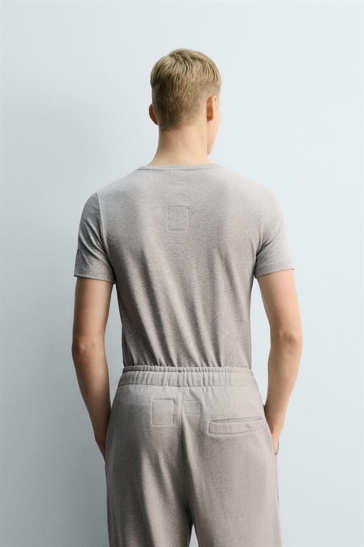 자라 슬림핏 라운드넥 반팔 티셔츠 0722/327 GREY MARL - 상세 이미지 4