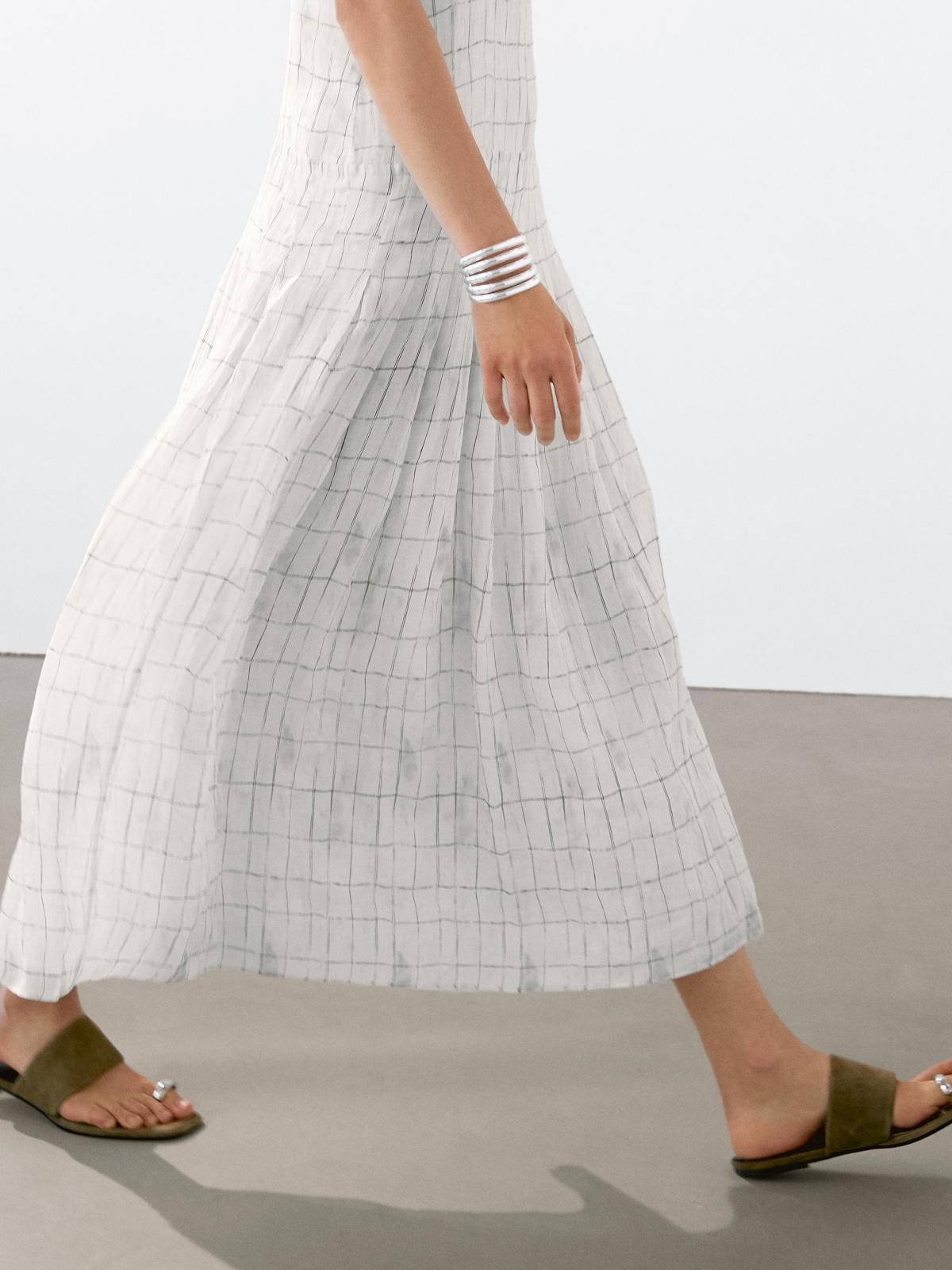 마시모두띠 플레어 체크 스트랩 브이넥 미디 원피스 6606/865 OFF WHITE - 상세 이미지 4