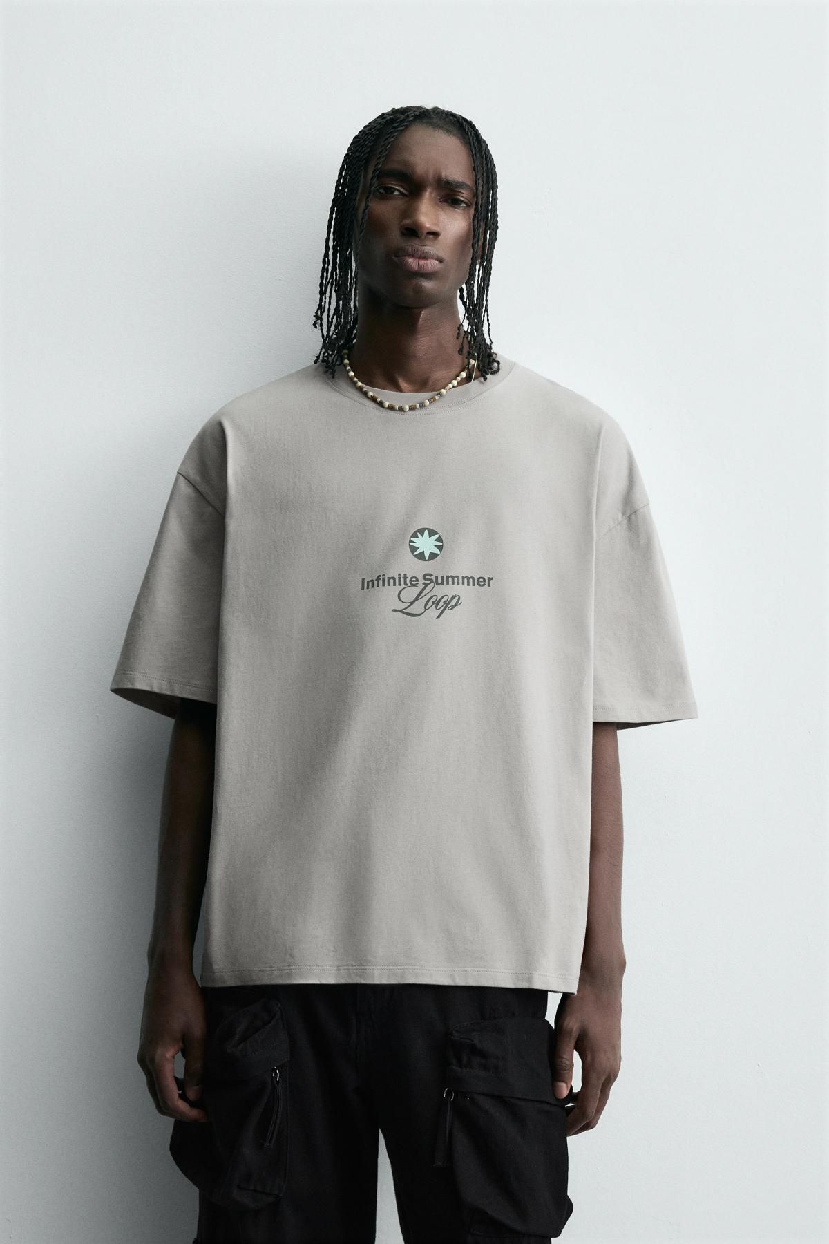 자라 스타 프린트 라운드 반팔 티셔츠 1259/302 LIGHT GREY - 상세 이미지 3