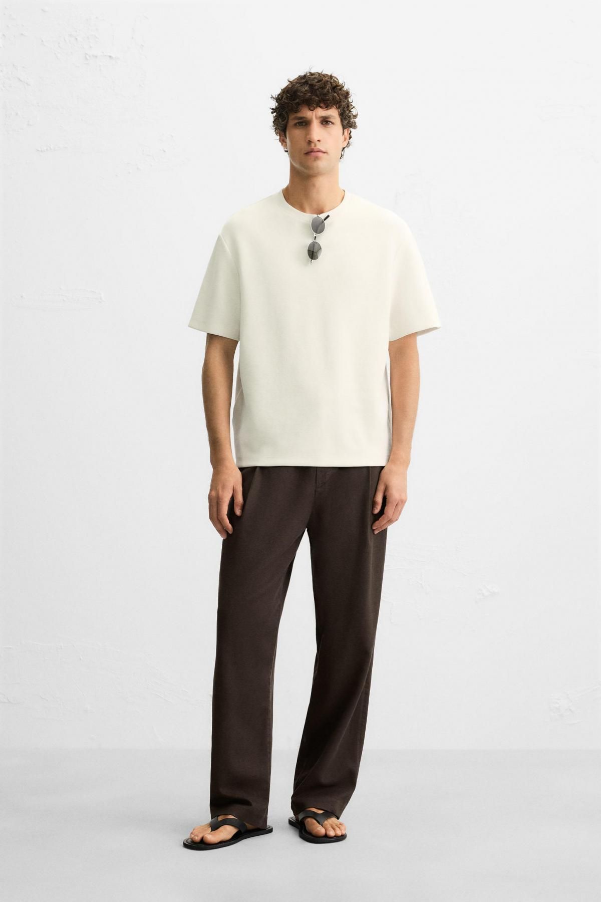 자라 린넨 블렌드 와이드 플리츠 팬츠 4365/405 BROWN - 상세 이미지 2