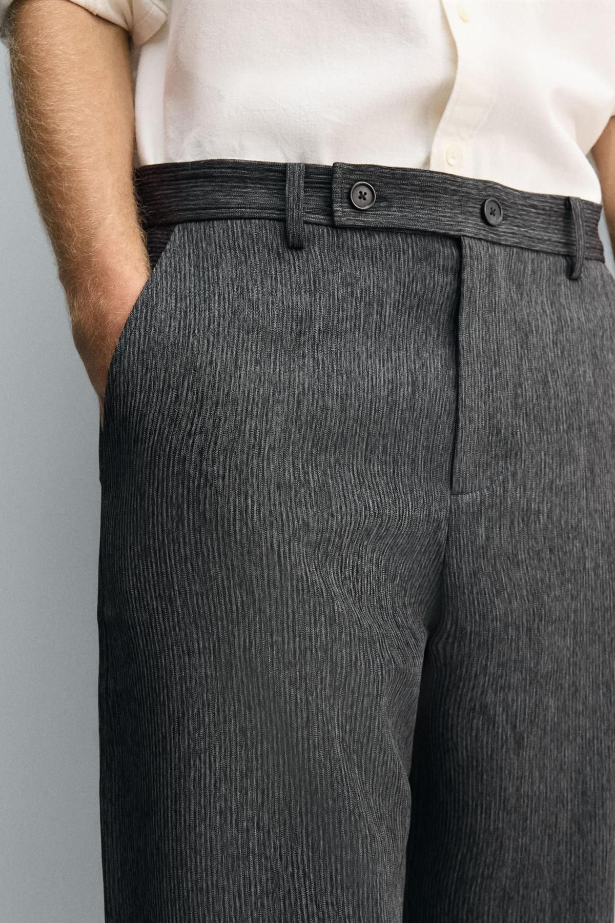 자라 테크니컬 텍스처 캐롯핏 슬랙스 팬츠 3046/395 GREY / BLUE - 상세 이미지 5