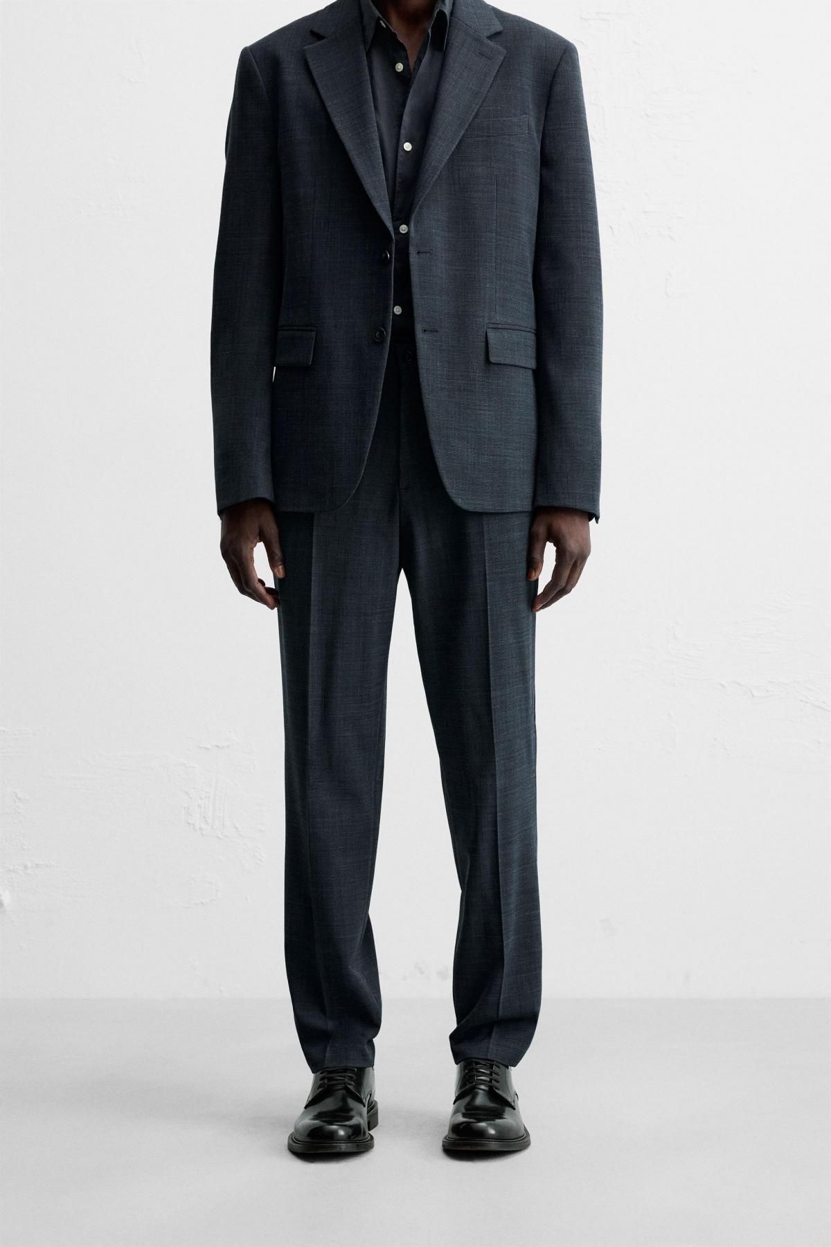 자라 울블렌드 슬림핏 텍스처 수트 팬츠 5675/718 BLUE / INDIGO - 메인 이미지