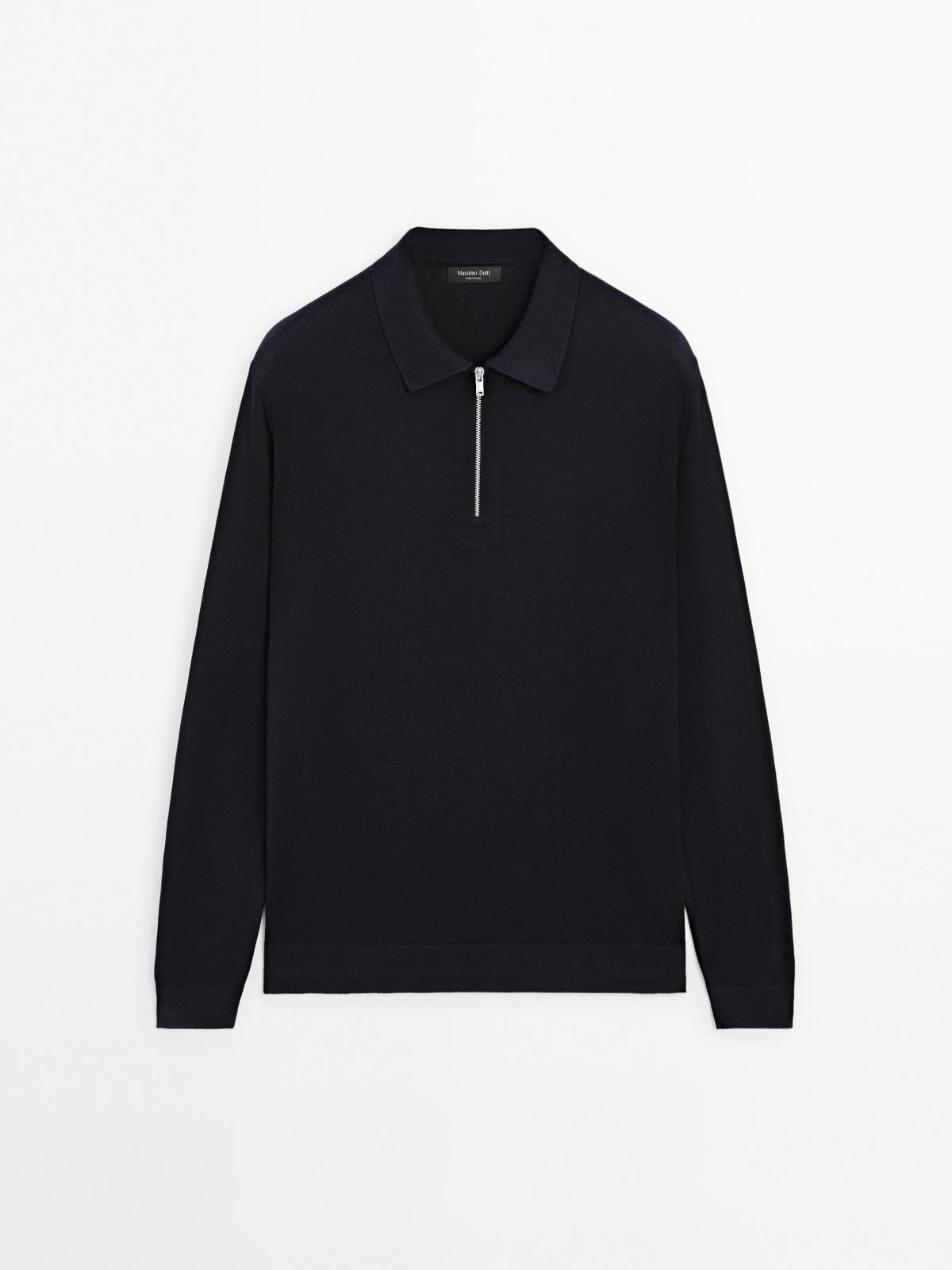 마시모두띠 코튼 블렌드 집업 폴로 니트 스웨터 0964/206 NAVY BLUE - 상품 이미지